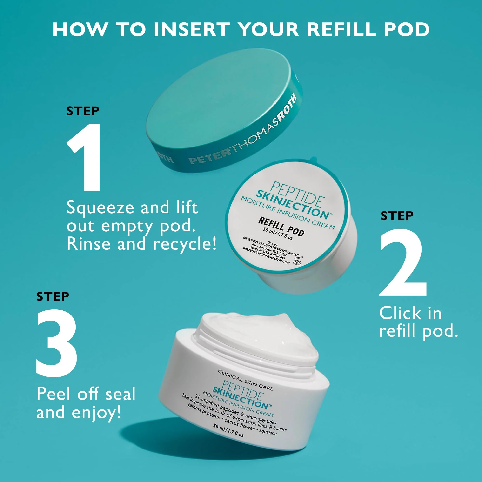 Peter Thomas Roth | Peptide Skinjection™ Moisture Infusion Cream, Refillable Moisturizer, For Loss of Firmness and Elasticity, Fine Lines & Wrinkles, Dryness, 21 Amplified Peptides & Neuropeptides - Image 4