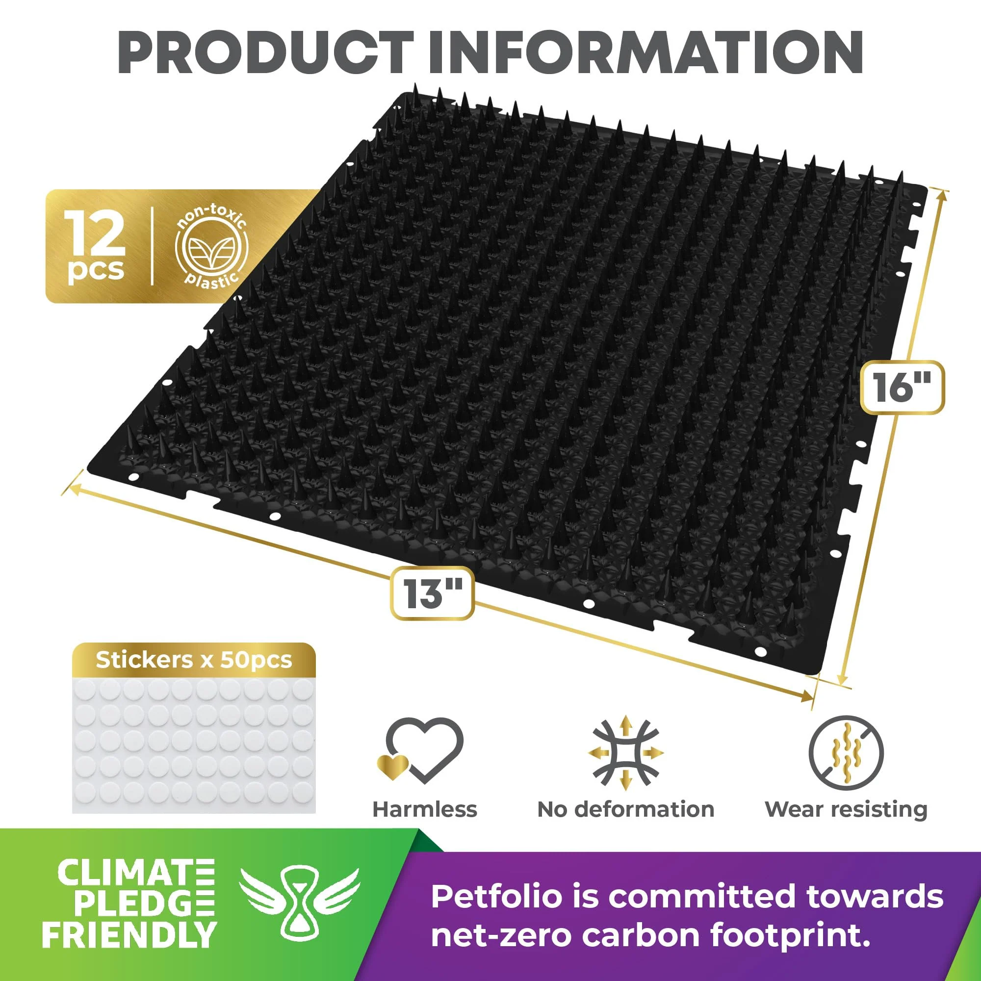Petfolio 12 Pack Black Cat Spike Mat - 16" x 13" Scat Mat for Cats with 1" Spike is A Perfect Cat Scat Mat for Indoor & Outdoor Cat Repellent to Deter Feral Cats & Dogs - Image 9