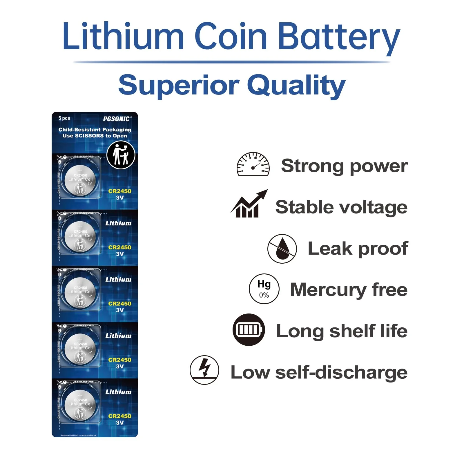 PGSONIC CR2450 3V Lithium Battery (5pcs) - Image 2