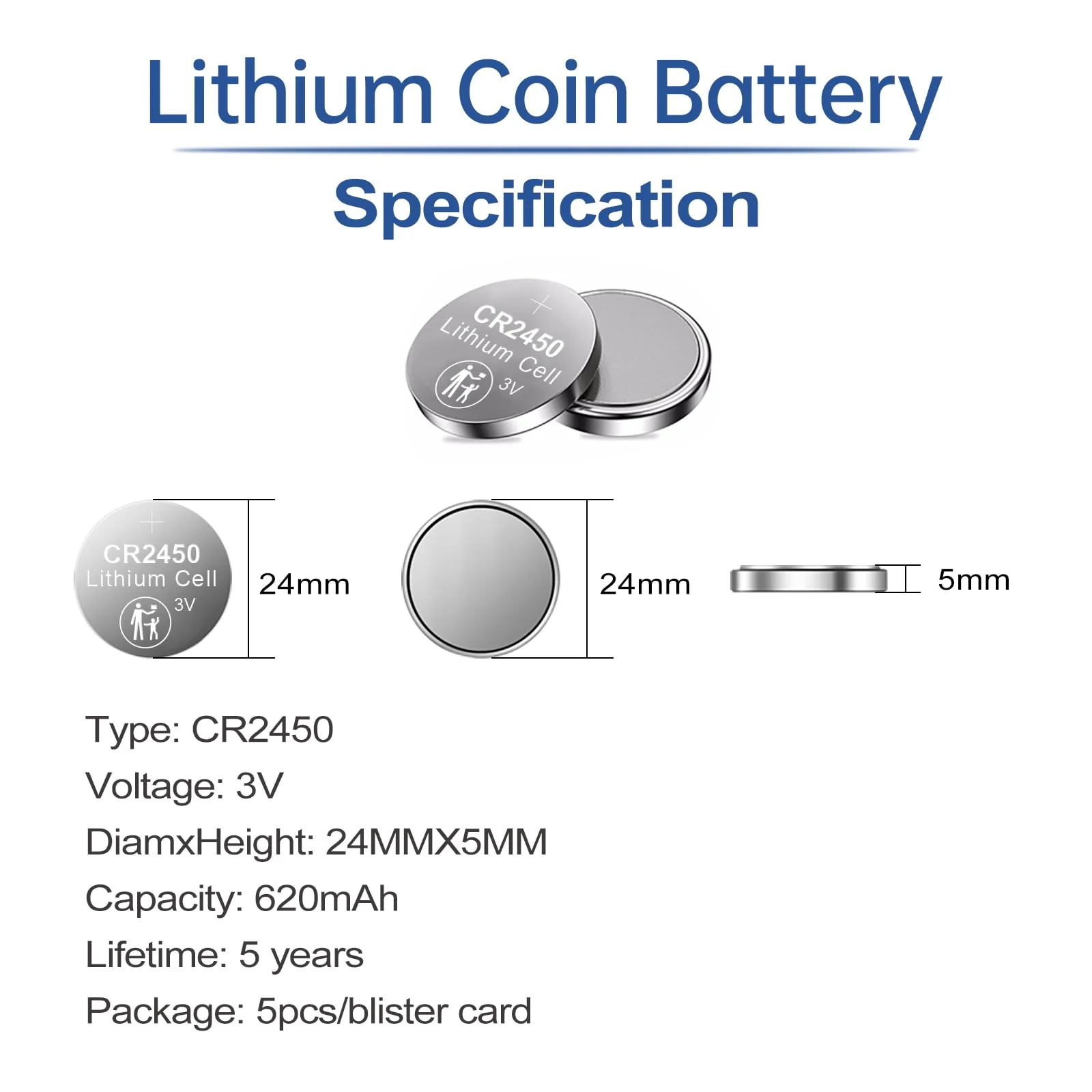 PGSONIC CR2450 3V Lithium Battery (5pcs) - Image 3
