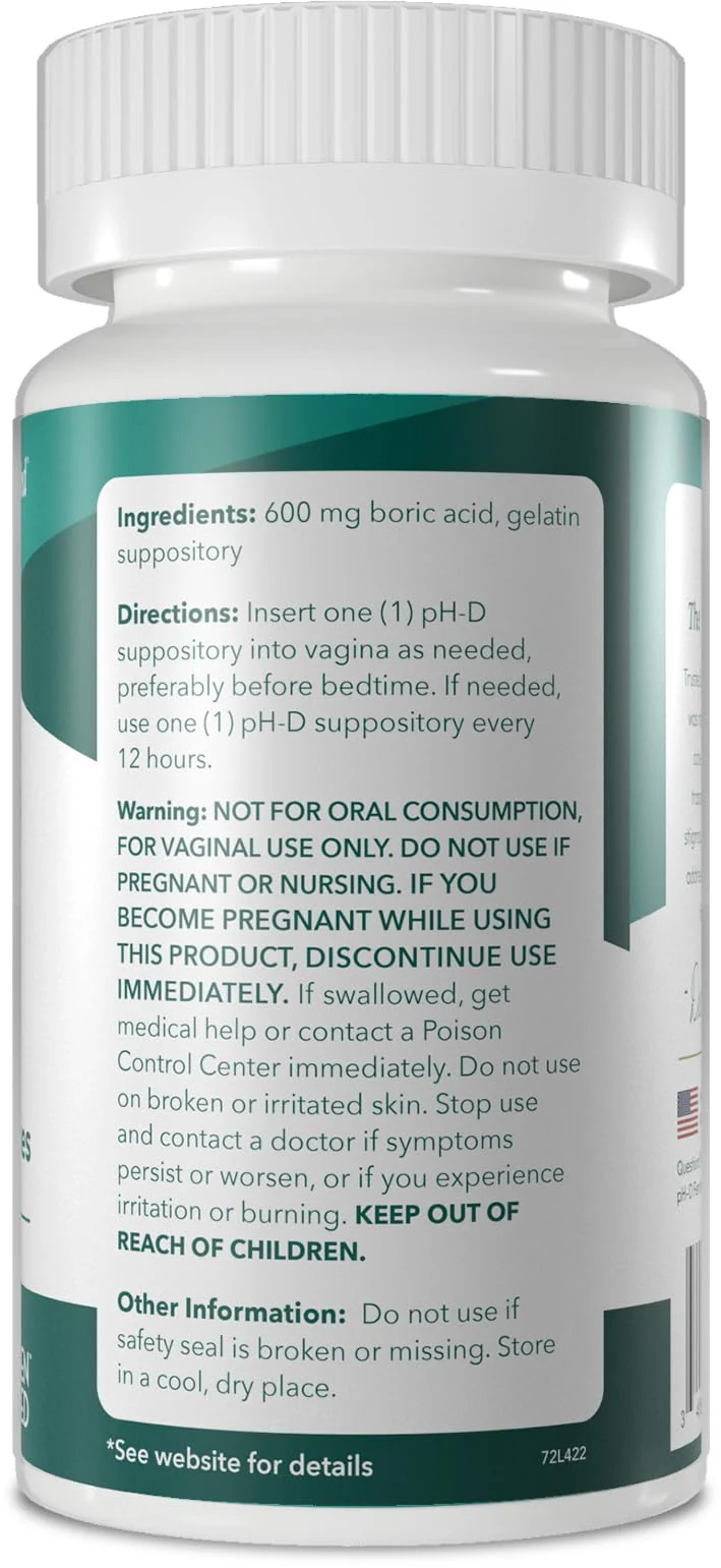 pH-D Feminine Health - 600 mg Boric Acid Suppositories - Woman Owned - for Vaginal Odor Use - 72 count - Image 8