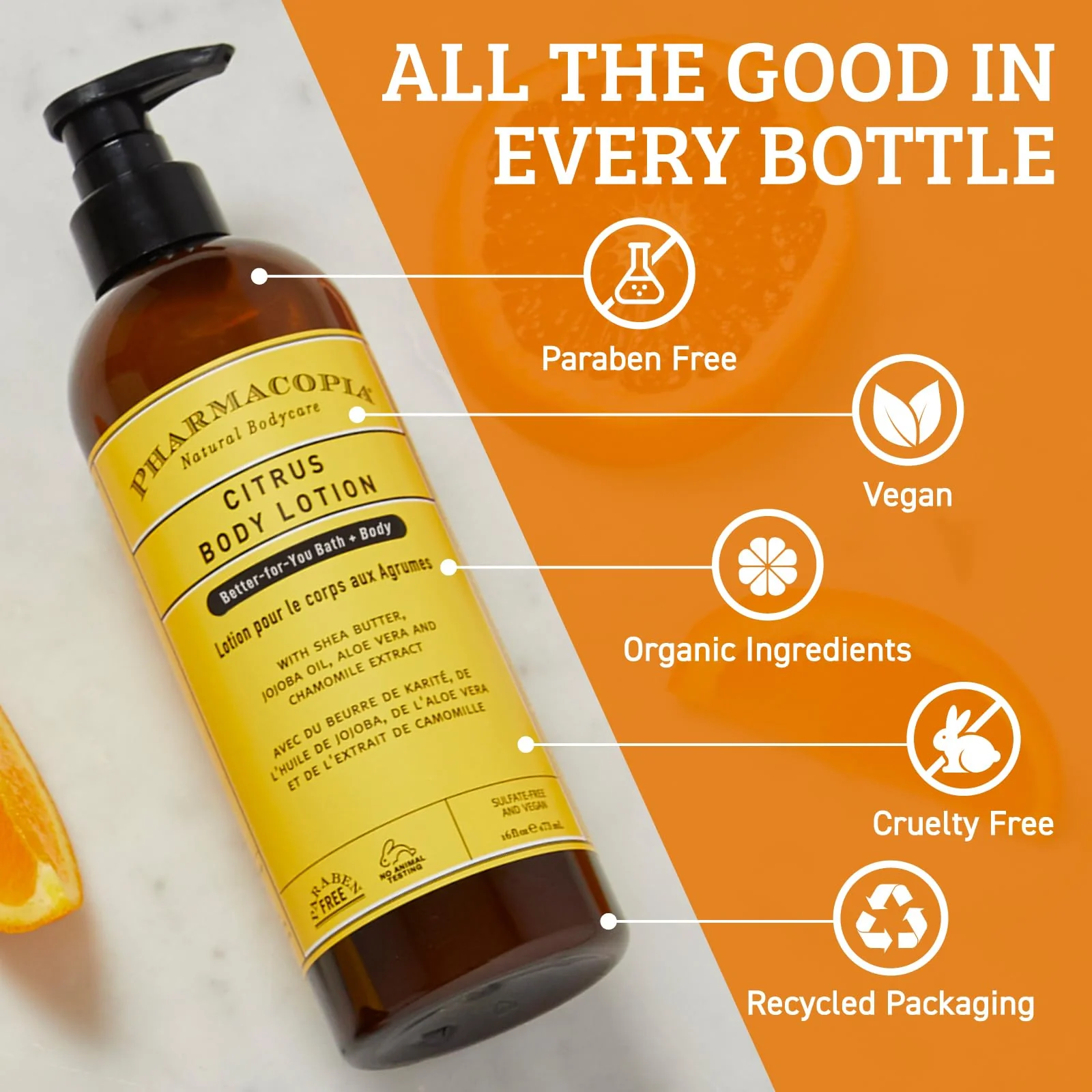 Pharmacopia Citrus Body Lotion - Hydrating Natural Moisturizer with Aromatherapy Benefits - Cruelty-Free Vegan Skin Care - Shea Butter, Aloe Vera, and Jojoba Oil - Lotion for Dry Skin, 16 oz - Image 6
