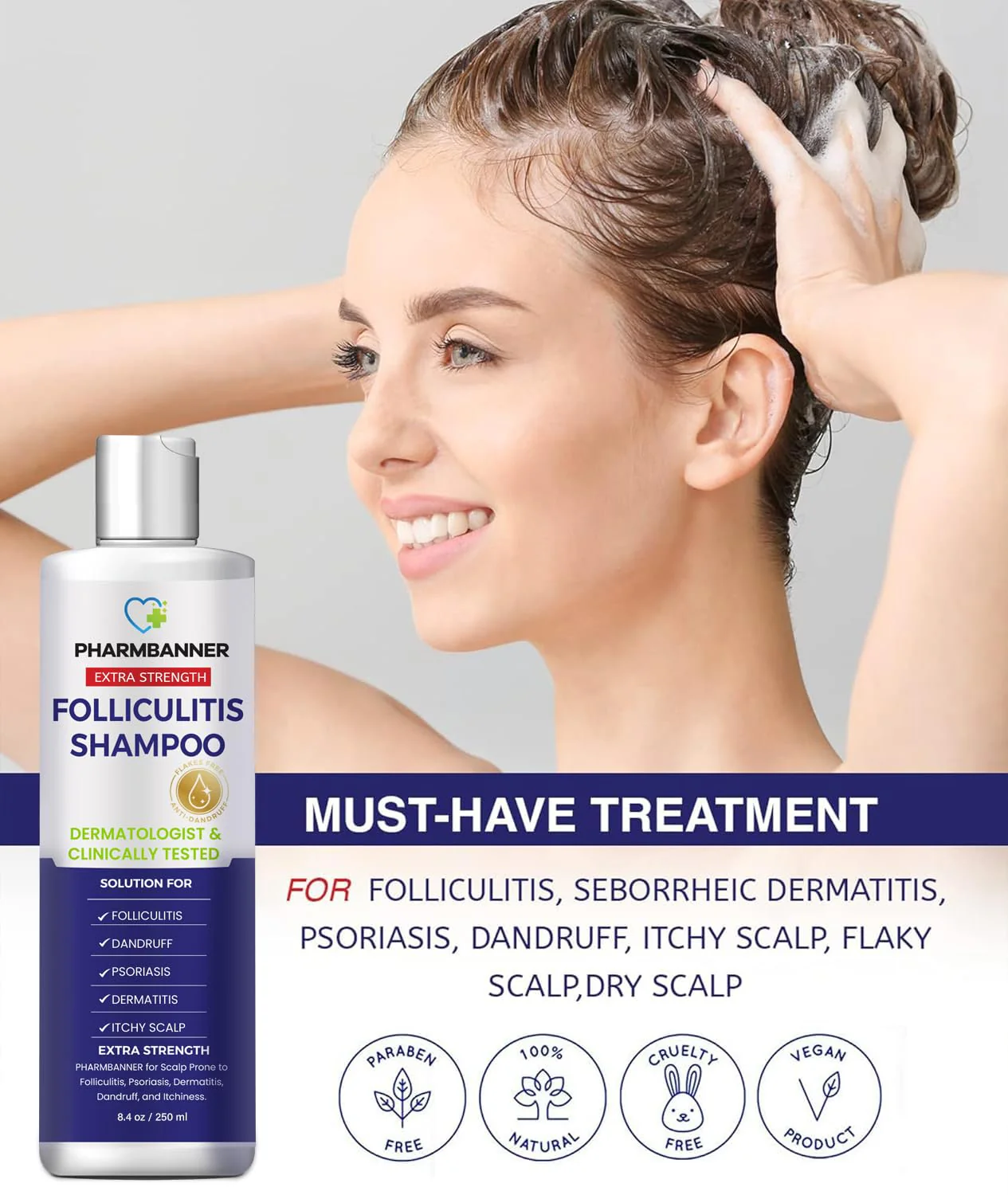 PHARMBANNER Anti-Fungal Shampoo for Folliculitis, Seborrheic Dermatitis, Scalp Psoriasis - Relieves Itchy & Dry Scalp - Image 4