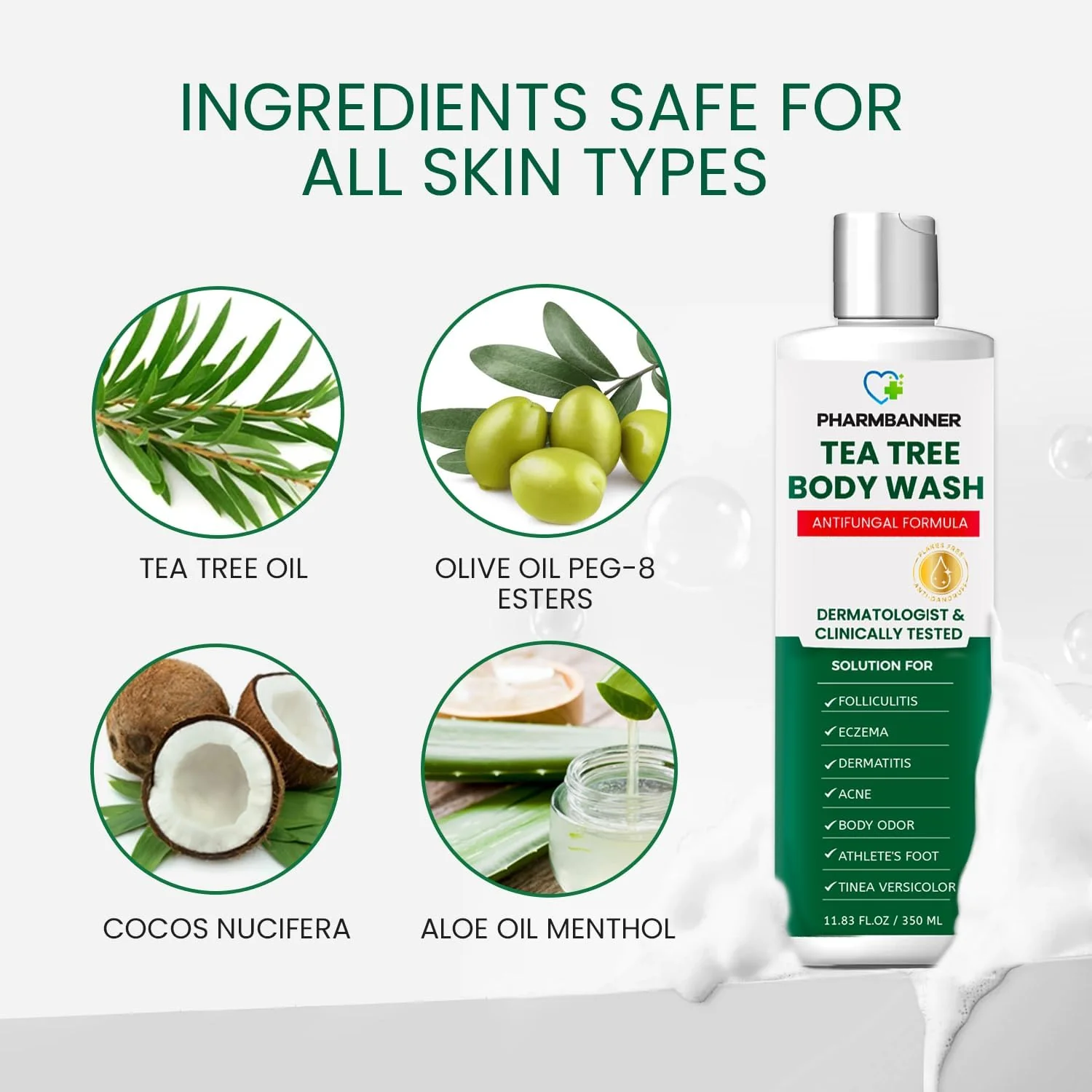 PHARMBANNER Tea Tree Antifungal Body Wash – Soothes Folliculitis, Acne, Jock Itch, Athlete’s Foot, Ringworm, Tinea Versicolor, Body Odor, Eczema & Dermatitis-Prone Skin - Image 4