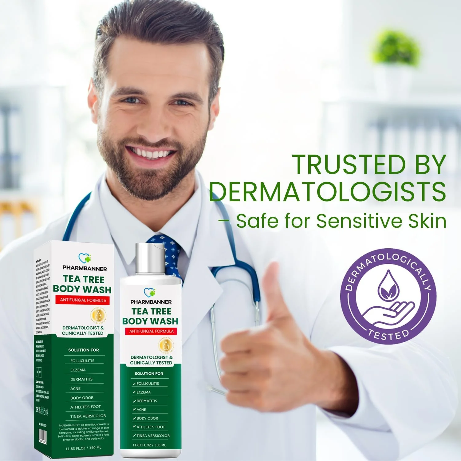 PHARMBANNER Tea Tree Antifungal Body Wash – Soothes Folliculitis, Acne, Jock Itch, Athlete’s Foot, Ringworm, Tinea Versicolor, Body Odor, Eczema & Dermatitis-Prone Skin - Image 6