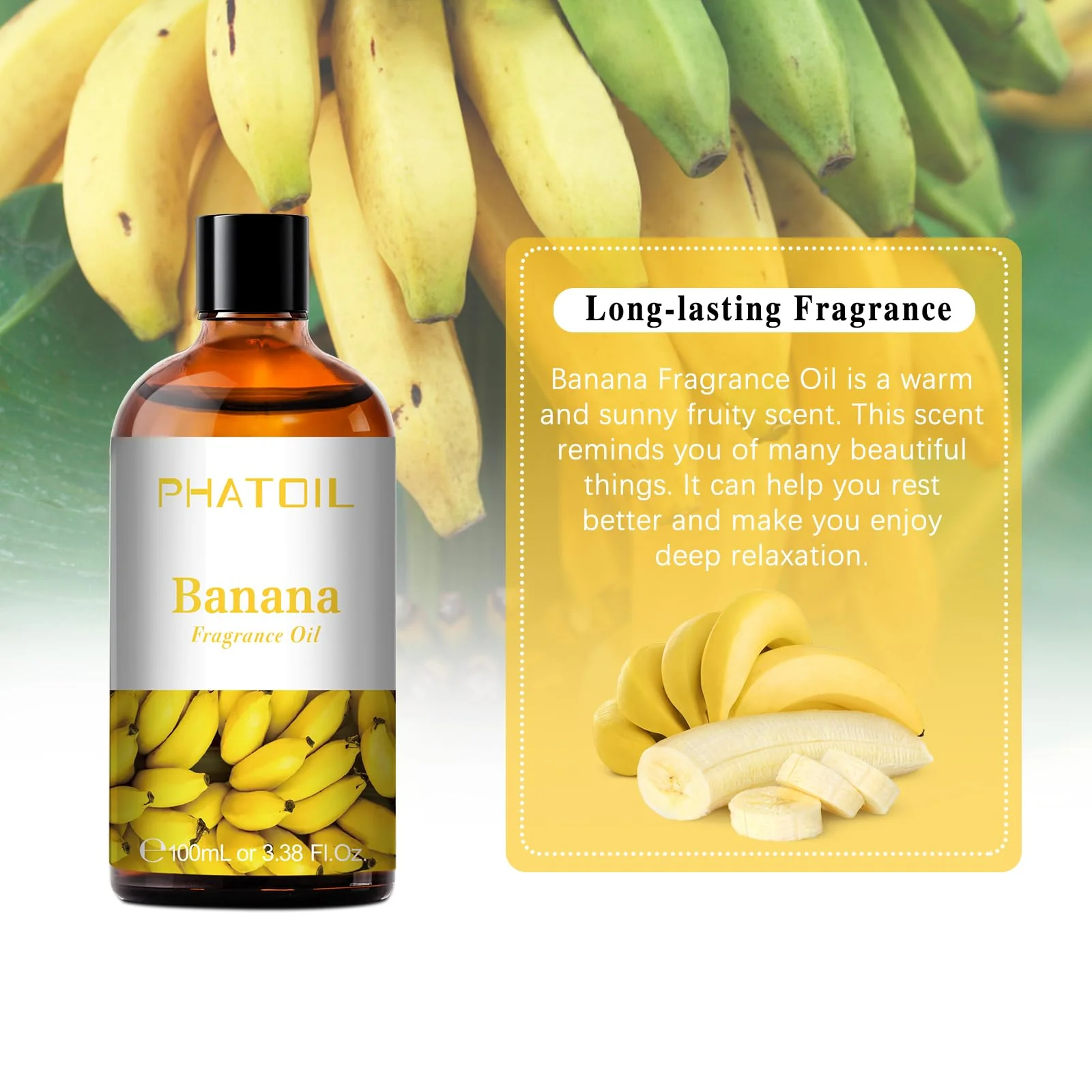 PHATOIL 3.38FL.OZ Banana Fragrance Oils for Aromatherapy, Essential Oils for Diffusers for Home, Perfect for Diffuser, Yoga, Skin Care, DIY Candle and Soap Making - 100ml - Image 5