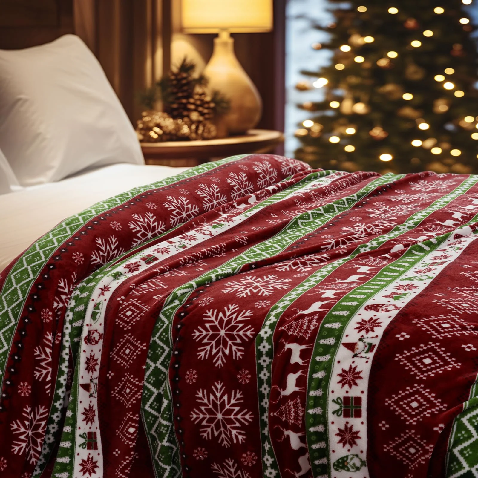 PHF Printed Fleece Blanket Queen Size, No Shed No Pilling Ultra Soft Plush Cozy Xmas Prints Theme Home D��cor Flannel Blanket for Bed, Sofa, Couch and Gift, 90" x 90", Retro Christmas - Image 3