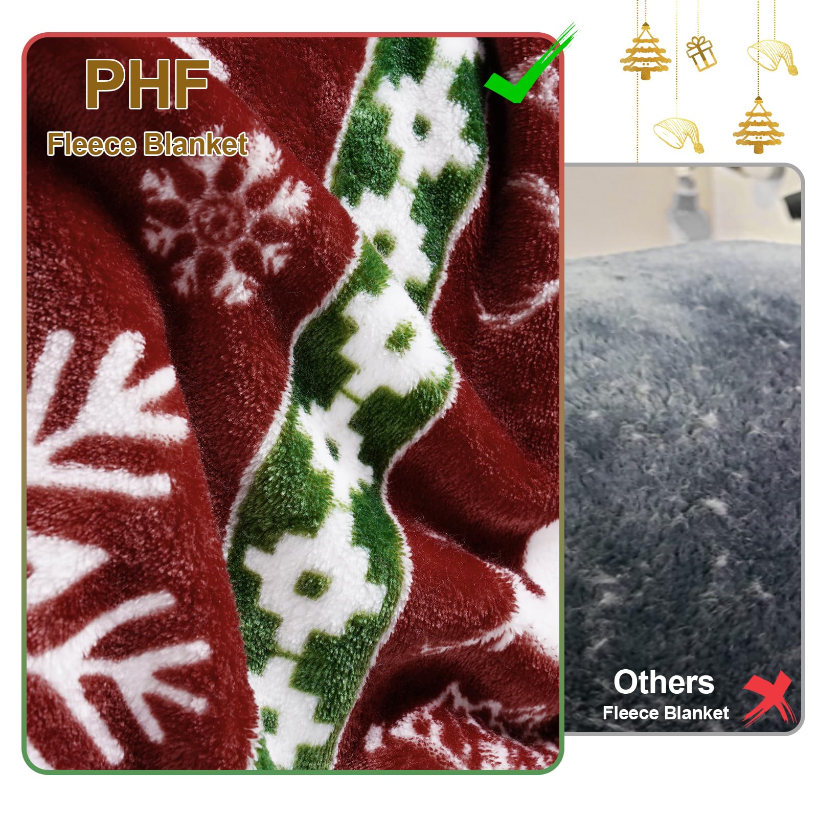 PHF Printed Fleece Blanket Queen Size, No Shed No Pilling Ultra Soft Plush Cozy Xmas Prints Theme Home D��cor Flannel Blanket for Bed, Sofa, Couch and Gift, 90" x 90", Retro Christmas - Image 4