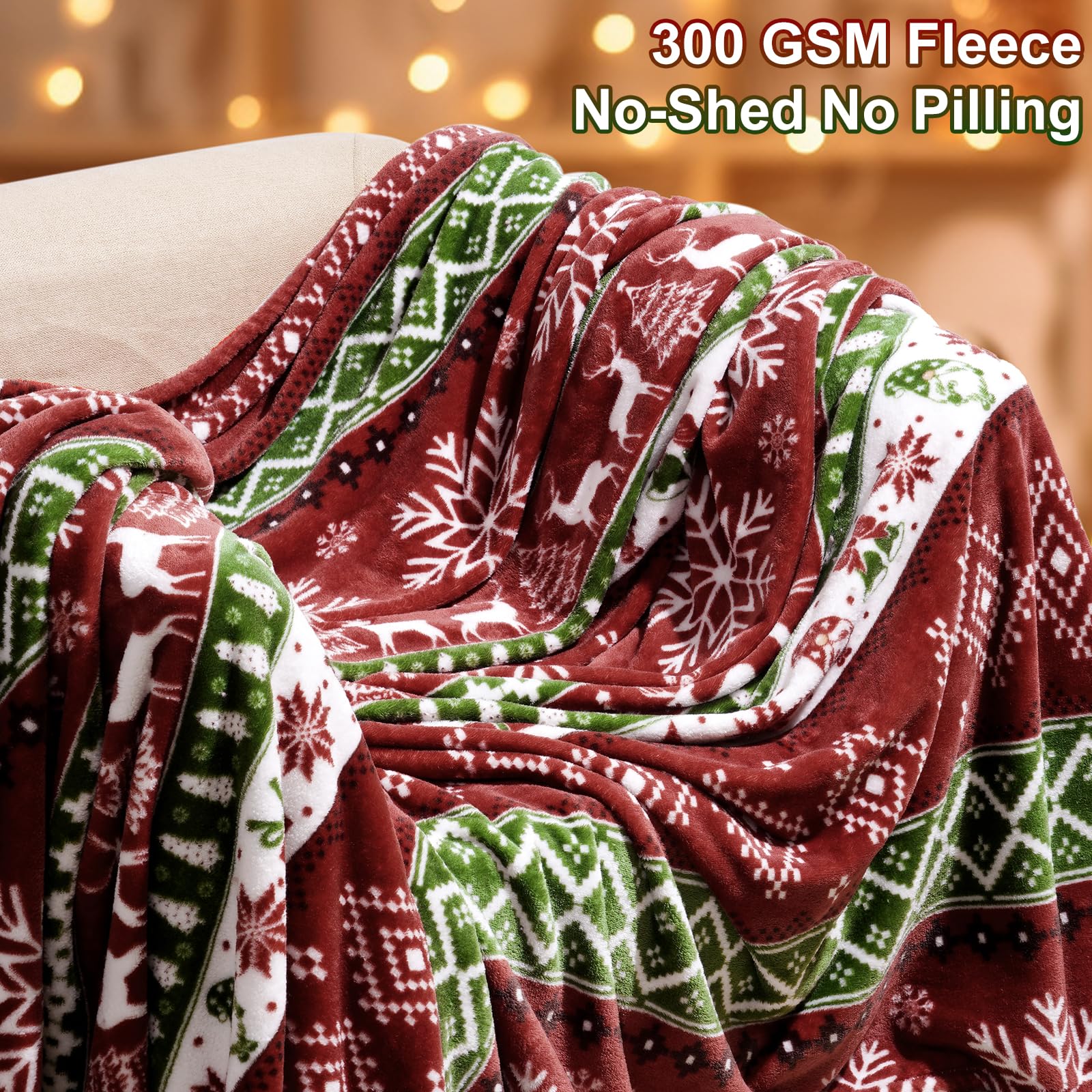 PHF Printed Fleece Blanket Queen Size, No Shed No Pilling Ultra Soft Plush Cozy Xmas Prints Theme Home D��cor Flannel Blanket for Bed, Sofa, Couch and Gift, 90" x 90", Retro Christmas - Image 5