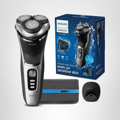 Philips Norelco Shaver 3900 Series, Wet and Dry Electric Shaver, P-Cap, Travel Pouch, Charging Stand, Storm Blue, Model S3341/92 - Image 2