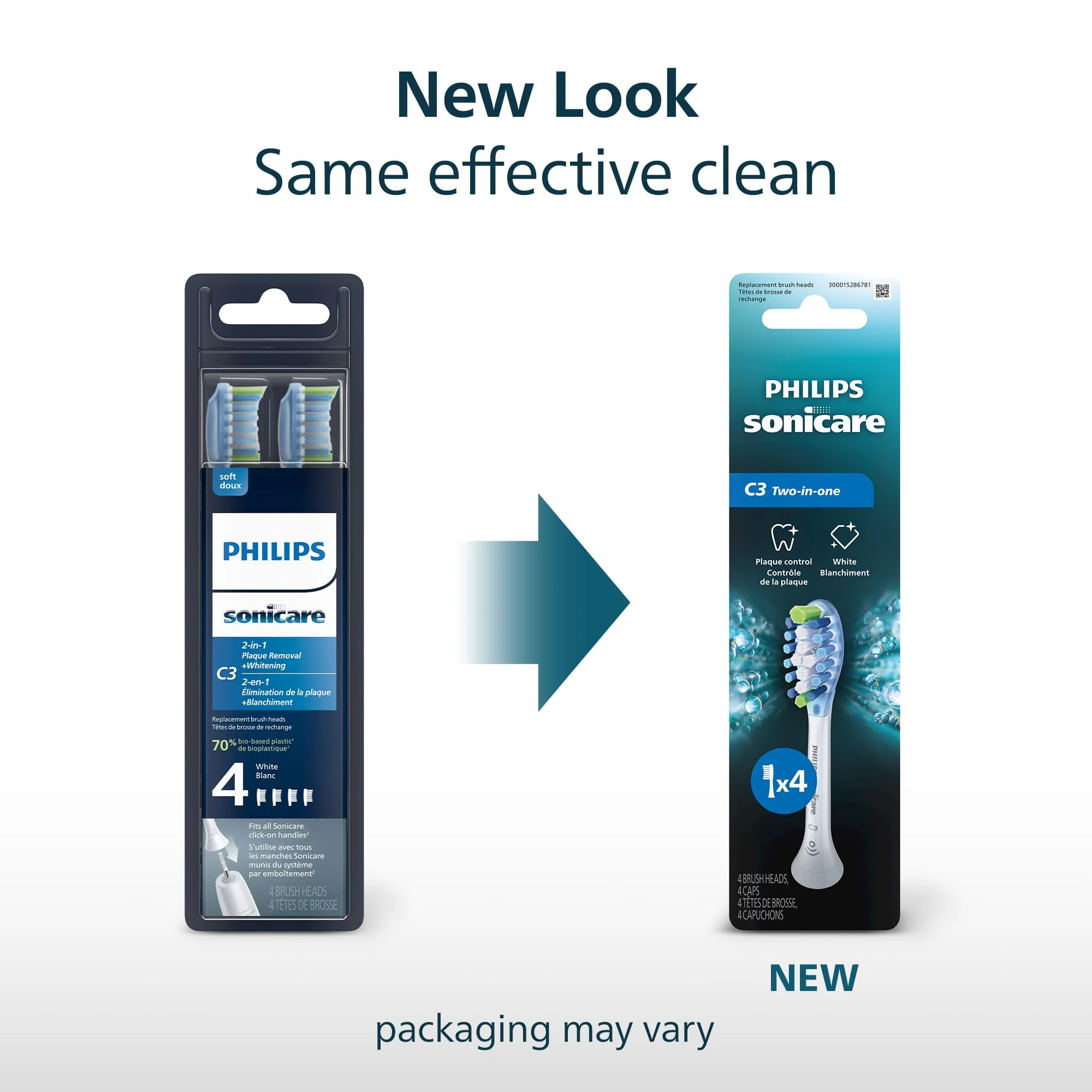 Philips Sonicare C3 Two-in-One - Genuine Replacement Electric Toothbrush Heads, White, 4 Pack One Year Supply, HX9044/65 - Image 2