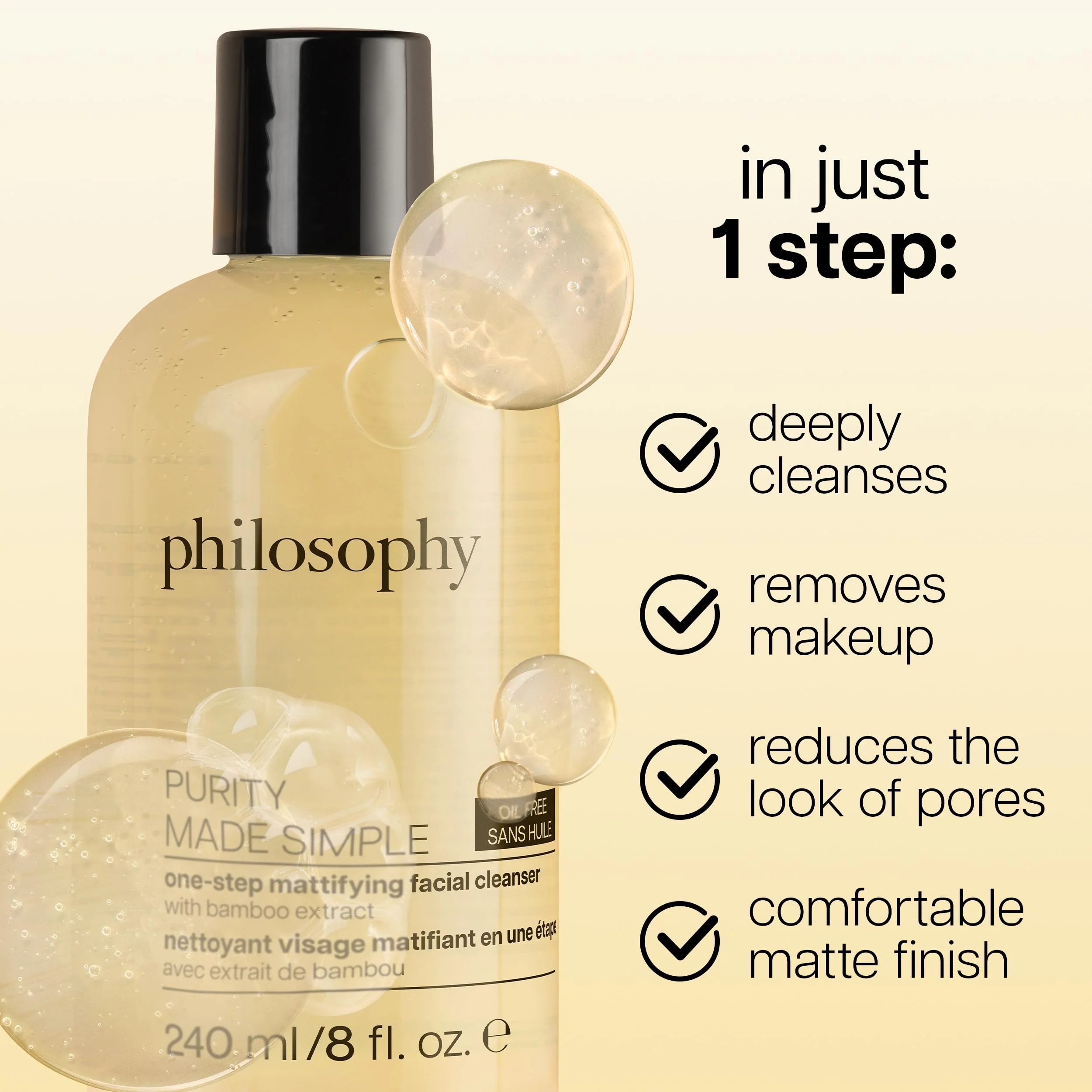 philosophy purity made simple one-step mattifying facial cleanser - with bamboo extract - oil-free formula gently removes makeup & dirt, leaving skin with a healthy, matte appearance - 8 fl oz - Image 10