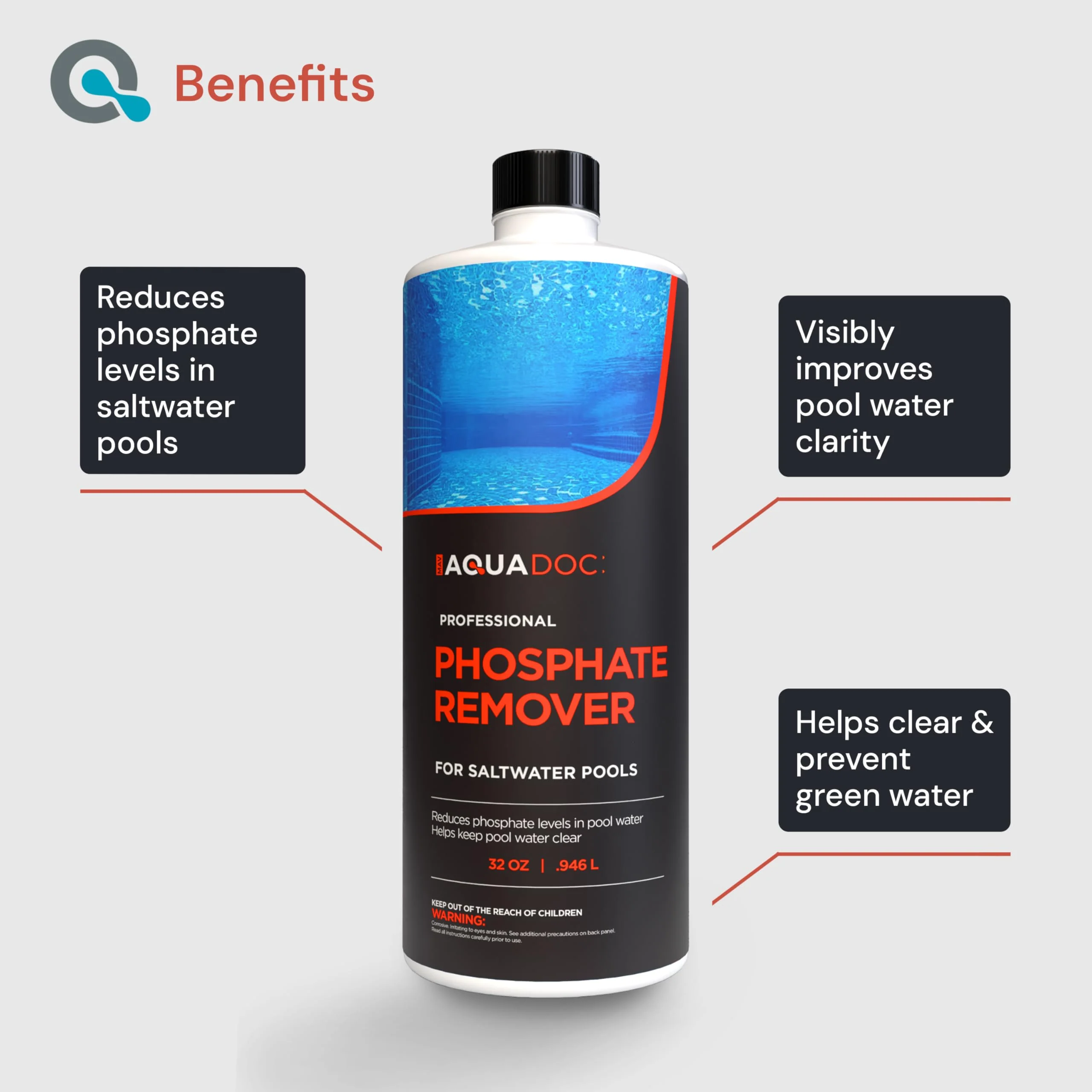 Phosphate Remover for Saltwater Pools - Pool Phosphate Remover to Reduce Phosphates and Improve Water Clarity - AquaDoc Pool Maintenance Formula Made in USA - 32oz - Image 6