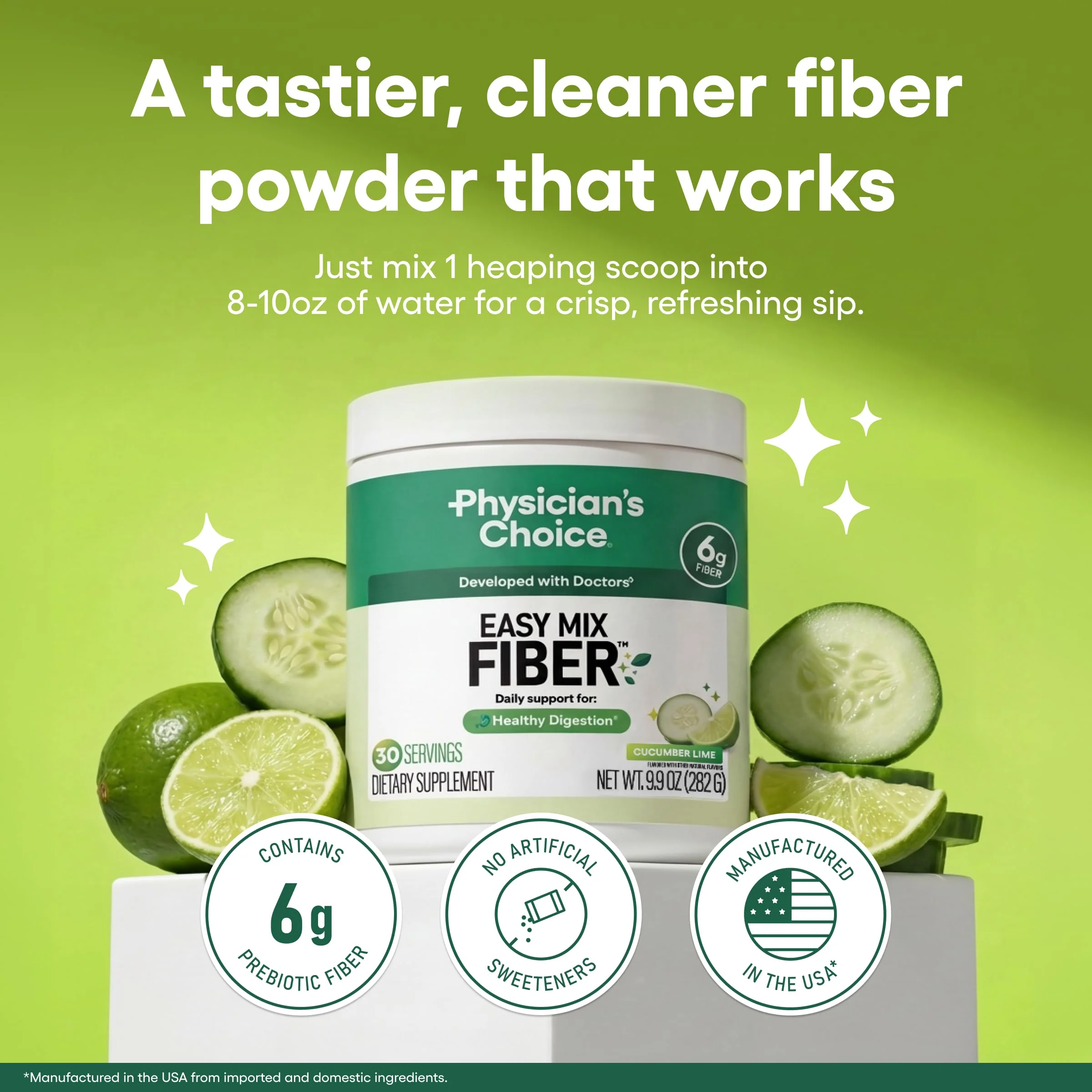 Physician's CHOICE Easy Mix Fiber for Digestive Health & Regularity - No Grit - Daily Prebiotic Soluble Fiber Powder Supplement for Women and Men - Cucumber Lime - 30 Servings - Image 2