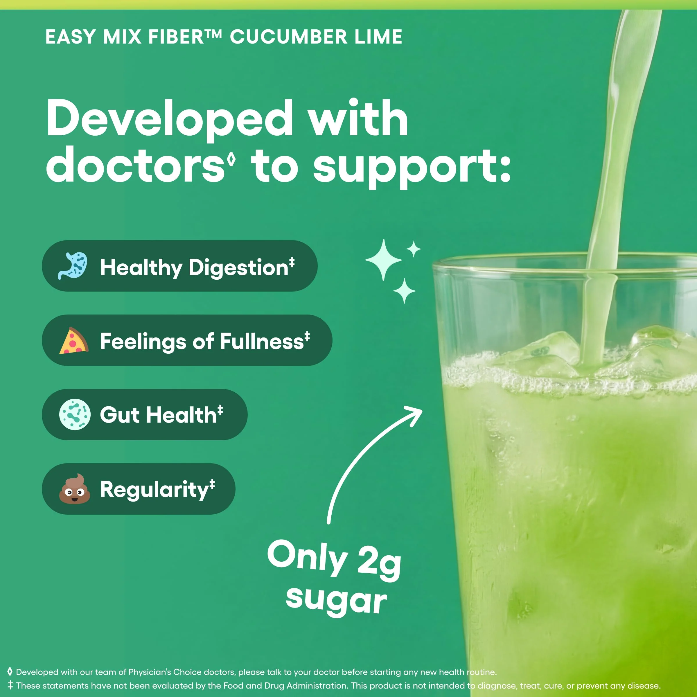 Physician's CHOICE Easy Mix Fiber for Digestive Health & Regularity - No Grit - Daily Prebiotic Soluble Fiber Powder Supplement for Women and Men - Cucumber Lime - 30 Servings - Image 3