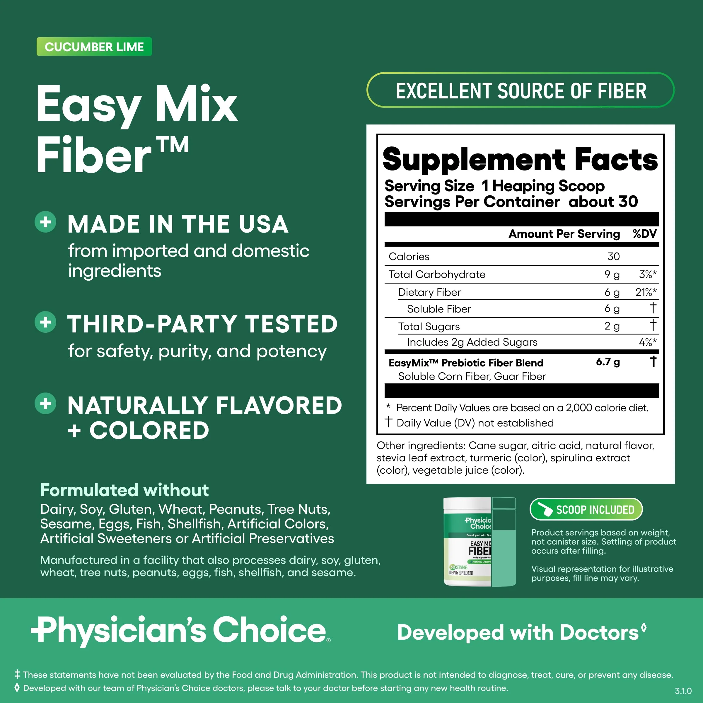 Physician's CHOICE Easy Mix Fiber for Digestive Health & Regularity - No Grit - Daily Prebiotic Soluble Fiber Powder Supplement for Women and Men - Cucumber Lime - 30 Servings - Image 6