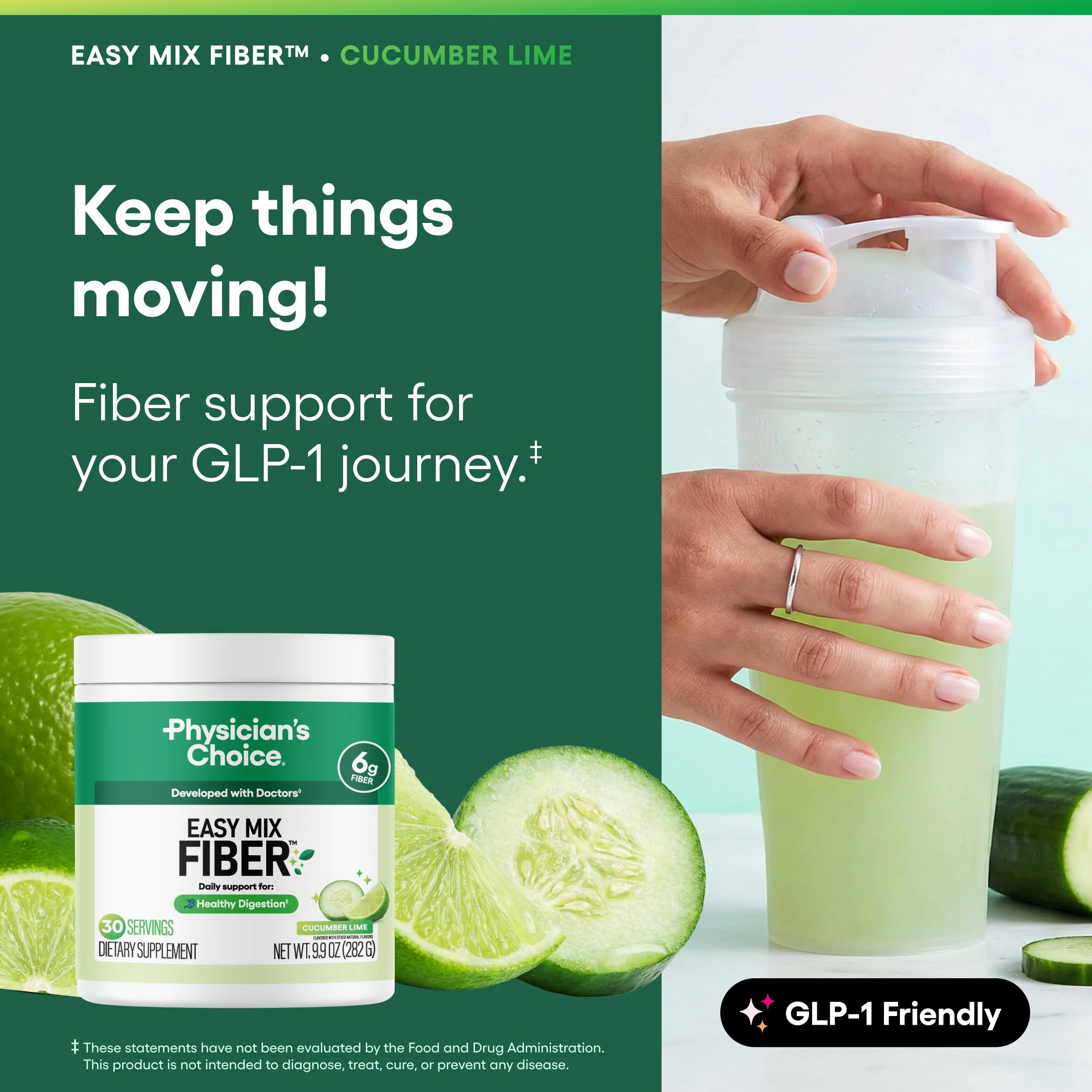 Physician's CHOICE Easy Mix Fiber for Digestive Health & Regularity - No Grit - Daily Prebiotic Soluble Fiber Powder Supplement for Women and Men - Cucumber Lime - 30 Servings - Image 7