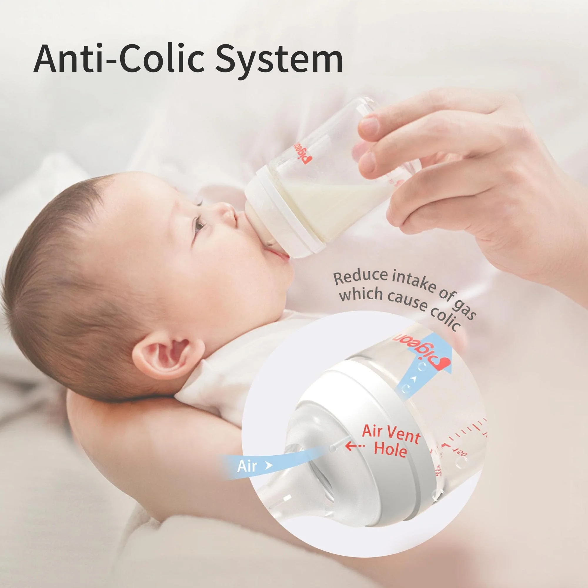 Pigeon Glass Nursing Bottle Wide Neck, Anti-Colic, Streamlined Body, Natural Feel, Easy to Clean, Heat-Resistant, 8.1 Oz (Pack of 2), Includes 2pcs M Nipples (3m+) - Image 6