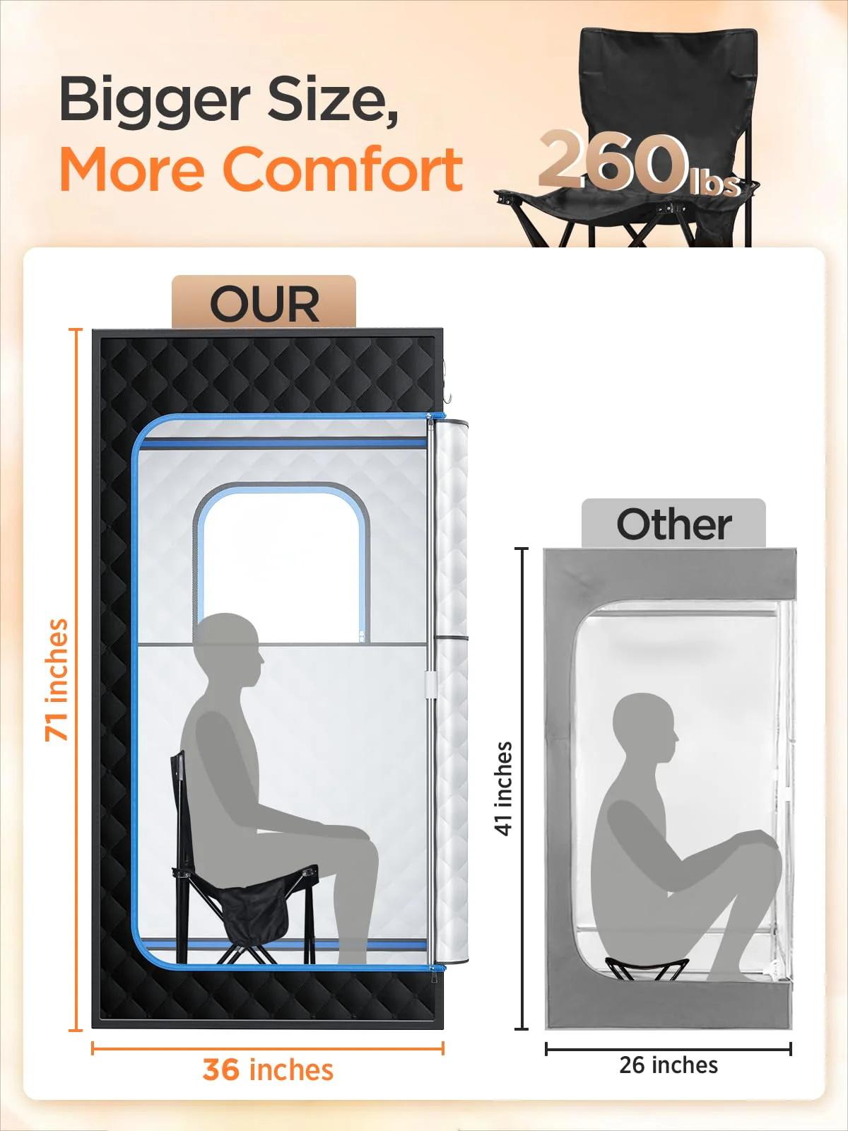 pikulLA Portable Sauna for Home, Personal Portable Steam Sauna Tent with 1200W 3L Steamer Heater, 15 Levels, Remote Control, Foldable Chair, Cozy Big Size 36 * 36 * 71 inches - Image 5