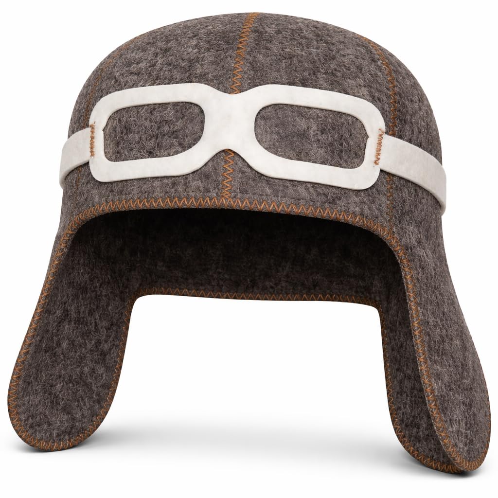 Pilot Sauna Hat for Men & Women Aviator Wool Mens - Banya Hat for Men Felt Sauna Cap for Women Finnish Gray