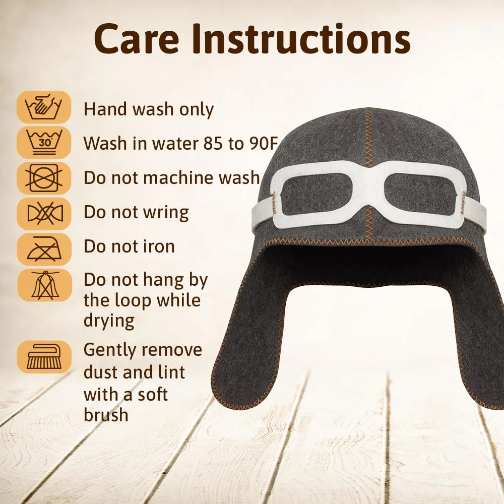 Pilot Sauna Hat for Men & Women Aviator Wool Mens - Banya Hat for Men Felt Sauna Cap for Women Finnish Gray - Image 3
