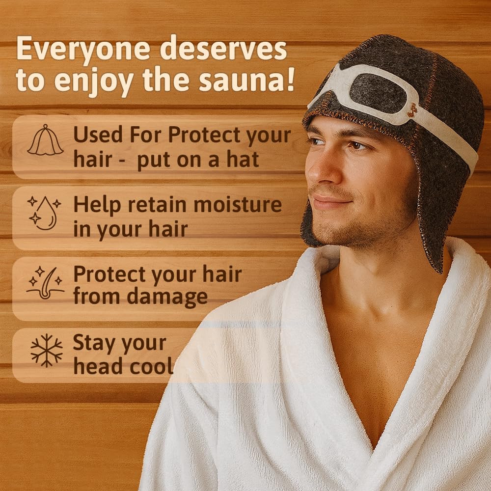 Pilot Sauna Hat for Men & Women Aviator Wool Mens - Banya Hat for Men Felt Sauna Cap for Women Finnish Gray - Image 6