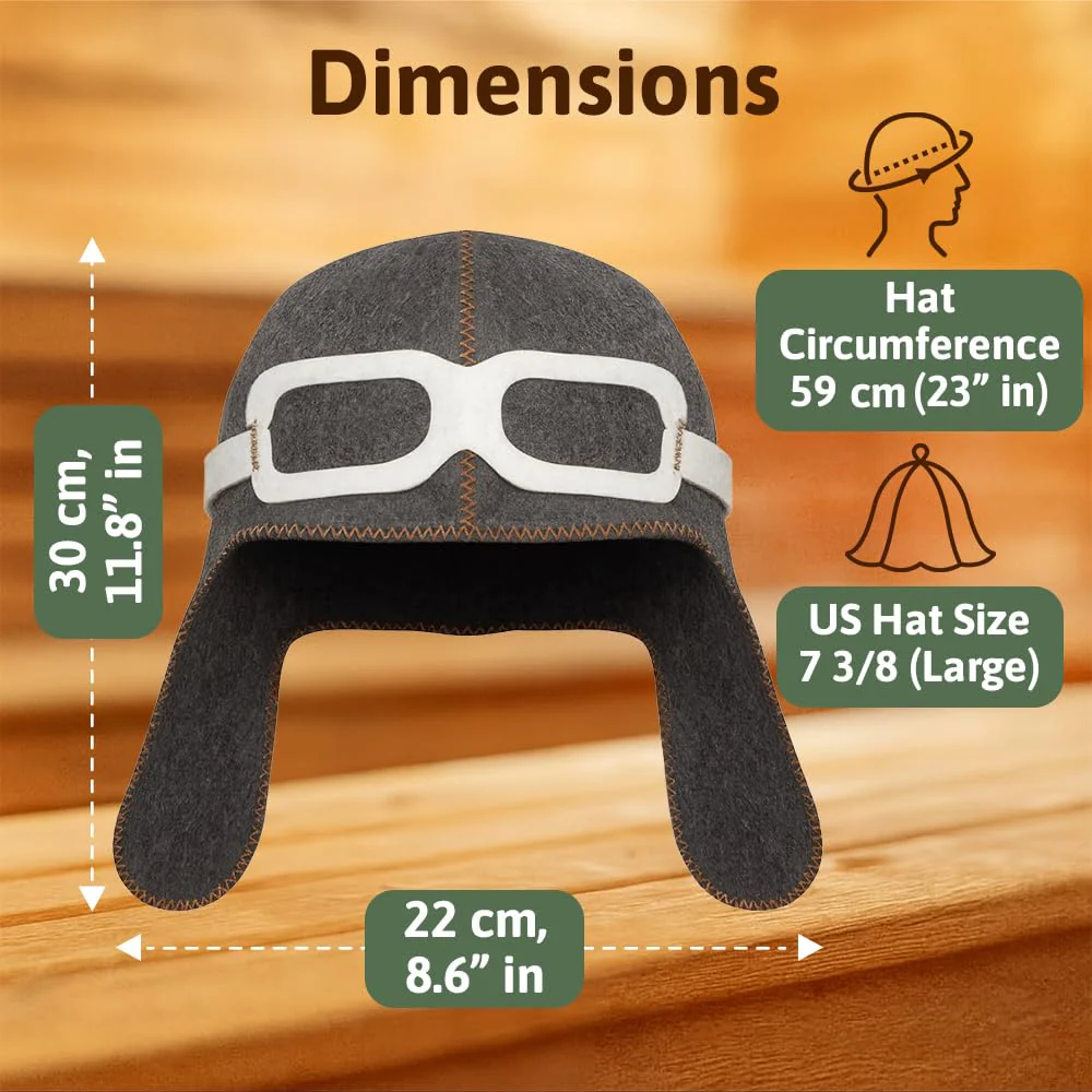 Pilot Sauna Hat for Men & Women Aviator Wool Mens - Banya Hat for Men Felt Sauna Cap for Women Finnish Gray - Image 7