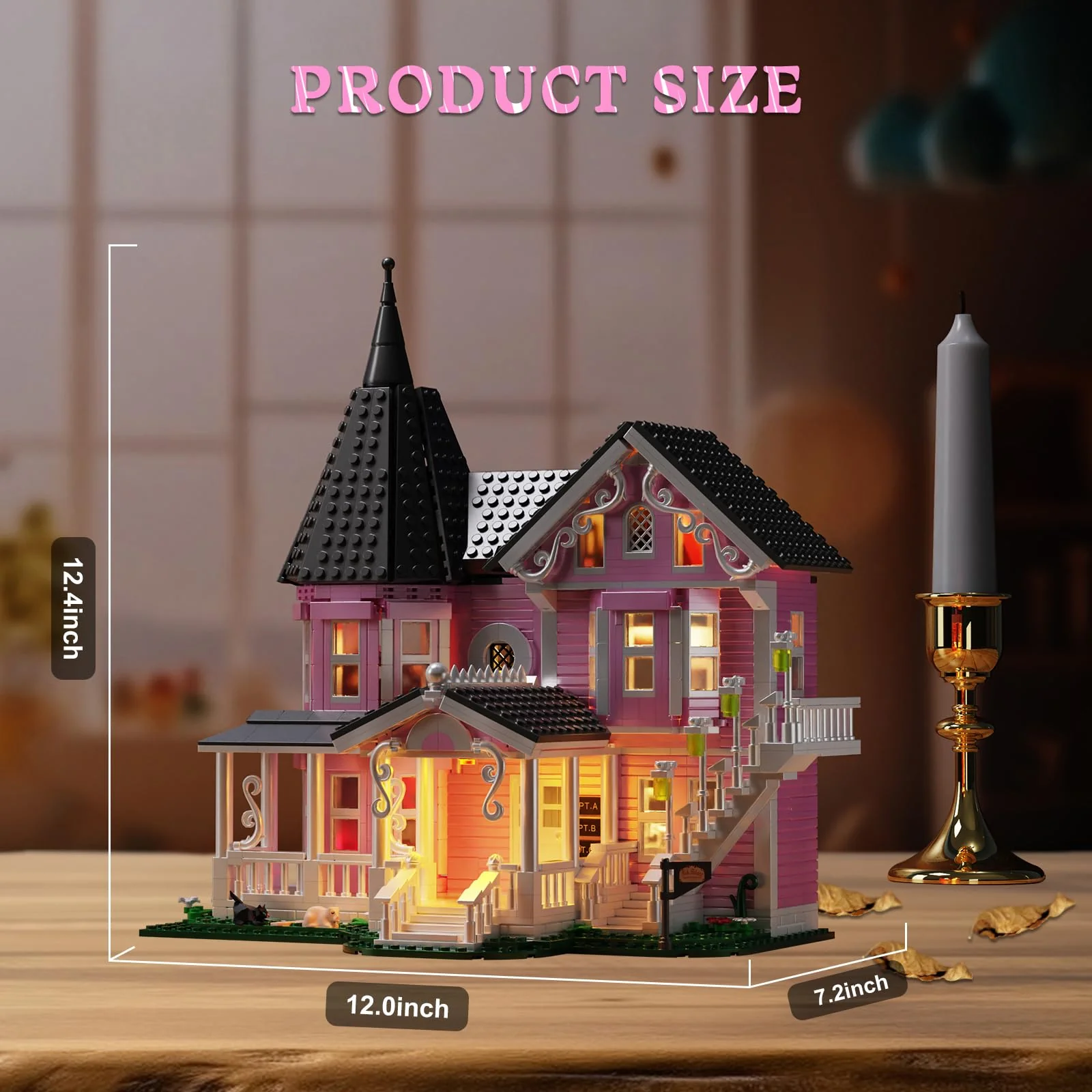 Pink Palace House Building Set with Lights, Halloween Haunted House Blocks Toy, Halloween House Kit for Kids Adults, Compatible with Lego, Christmas for Girls and Boys, Aged 8+ (1349PCS) - Image 4