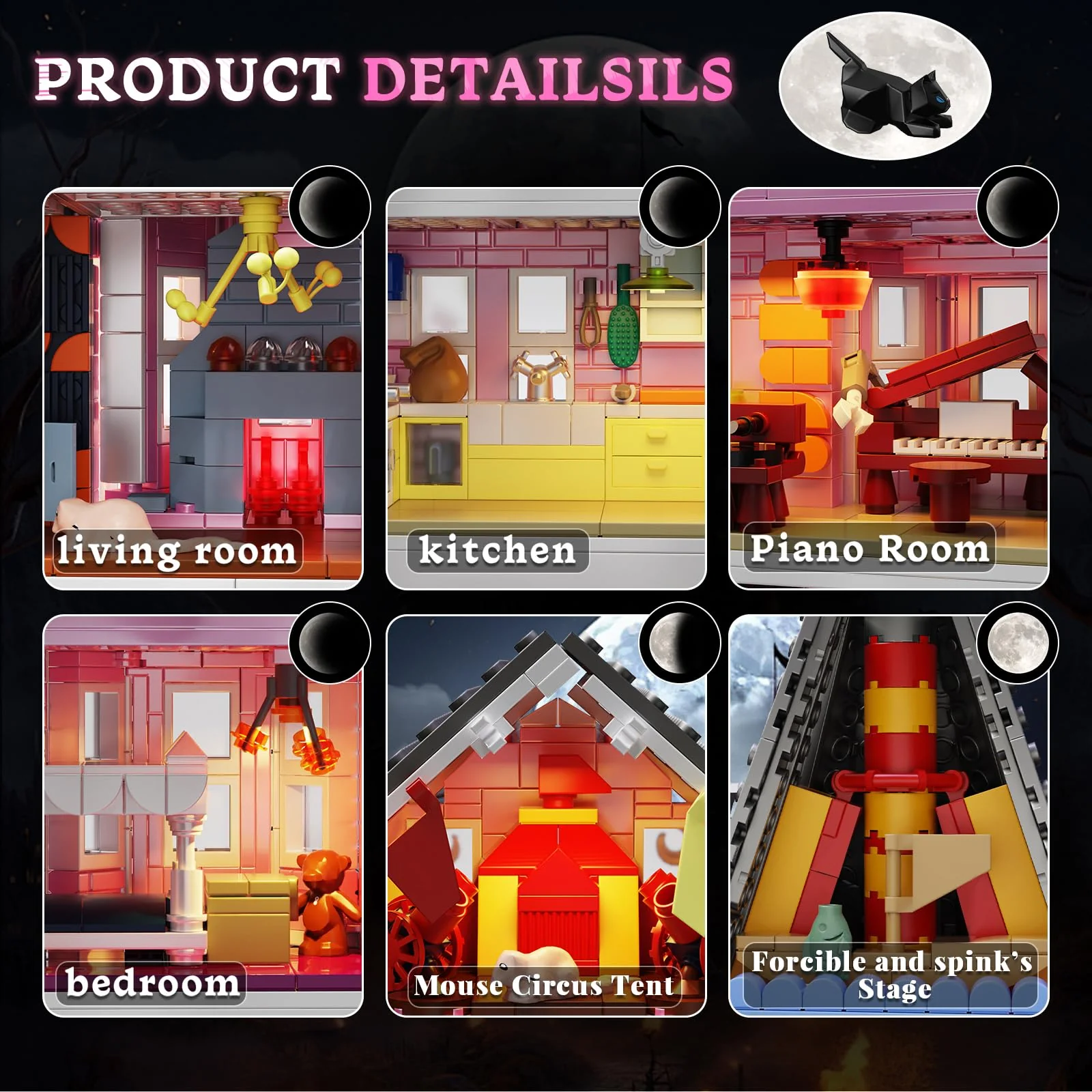 Pink Palace House Building Set with Lights, Halloween Haunted House Blocks Toy, Halloween House Kit for Kids Adults, Compatible with Lego, Christmas for Girls and Boys, Aged 8+ (1349PCS) - Image 5