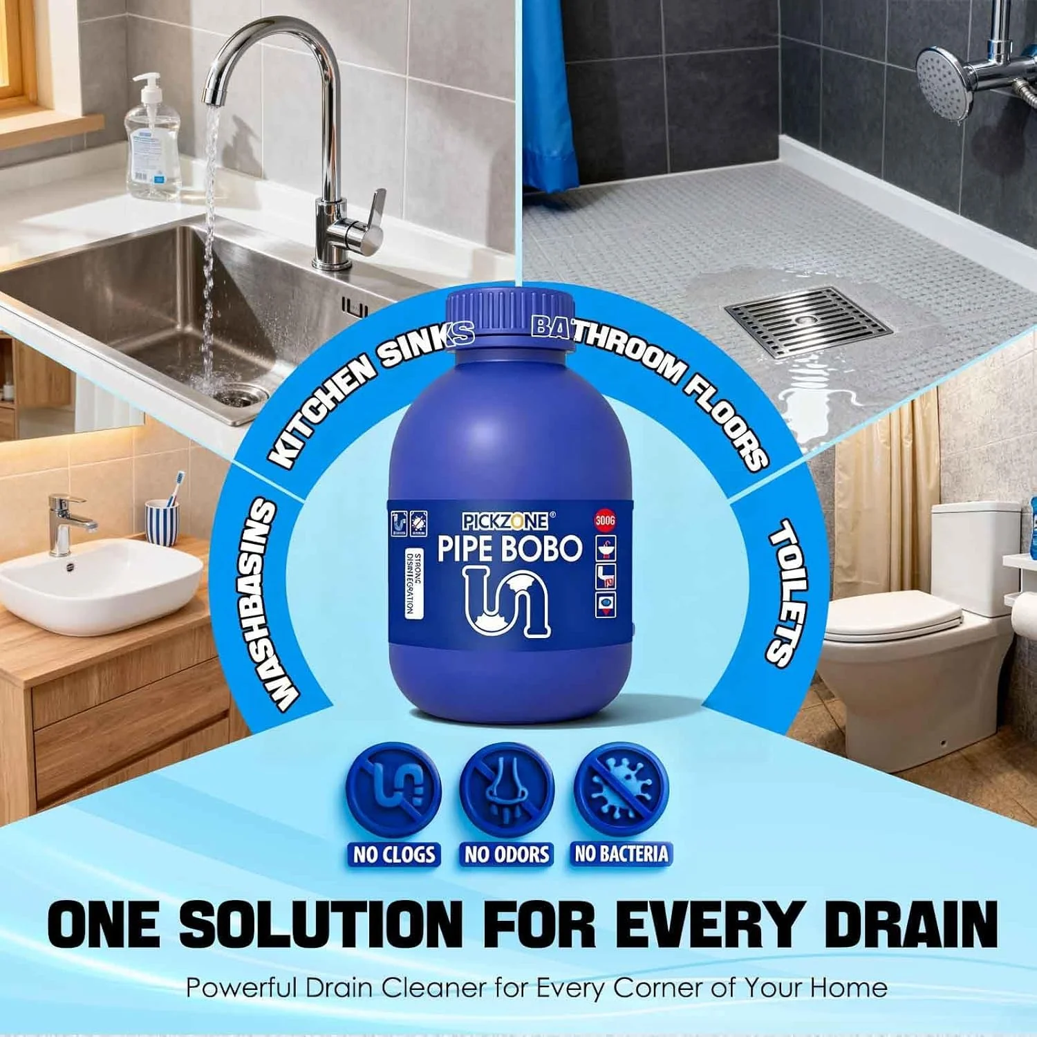 Pipe Bobo Drain Cleaner, Professional Strength Pipe Dredging Formula for Kitchen Sinks, Shower Drains, Tubs, Dissolves Blockages (3Pcs) - Image 6