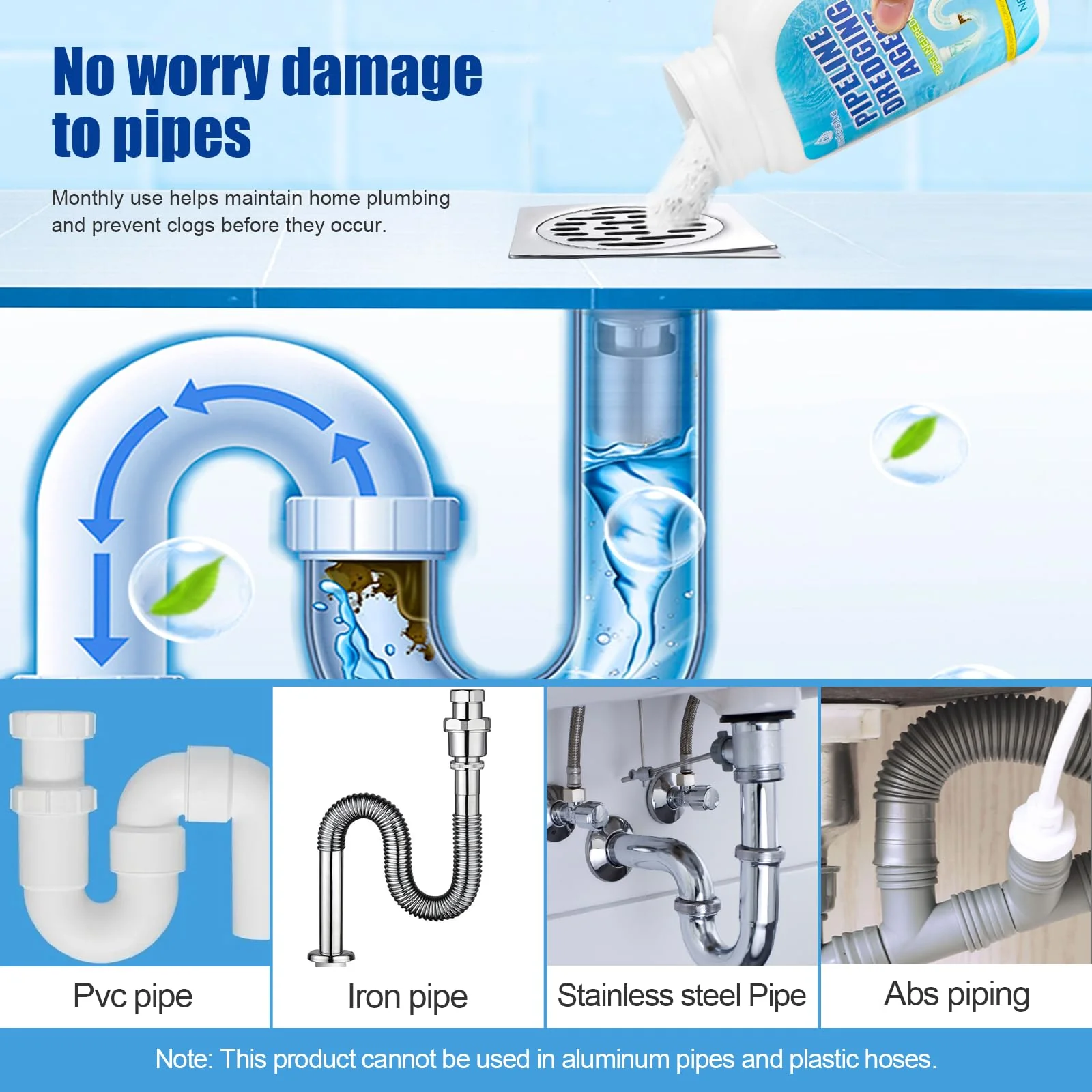 Pipeline Dredging Agent, Drain Clog Remover, Powerful Unclog Sink Drain Cleaner, for Kitchen Bathroom Sinks, Tubs Pipe Cleaning Tool (2PCS) - Image 4