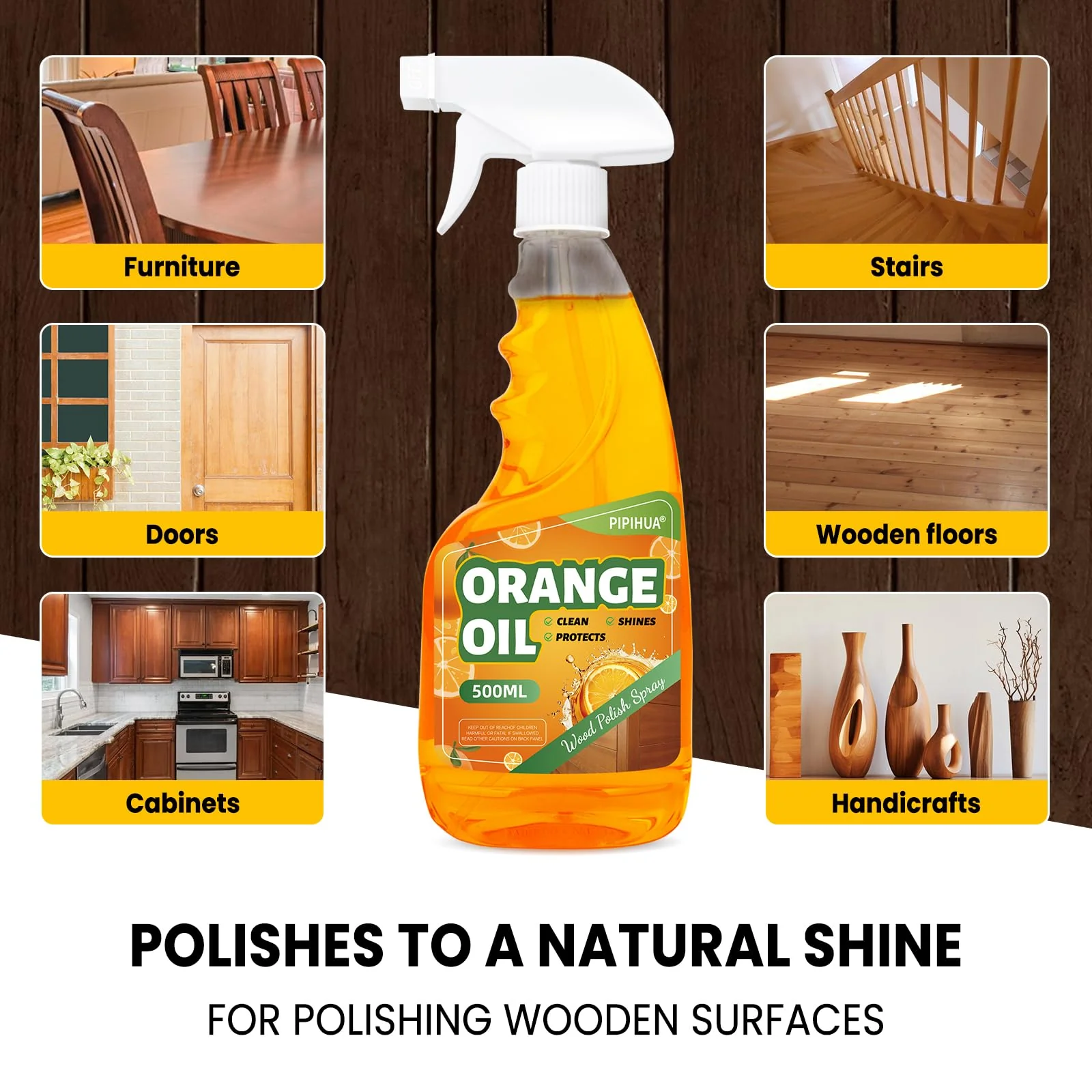 PIPIHUA Wood Oil Polish Spray, Shines & Protects, Wood Cleaner and Furniture Polish for Cabinets Tables Floors 16.9 oz, 2 Pack - Image 3
