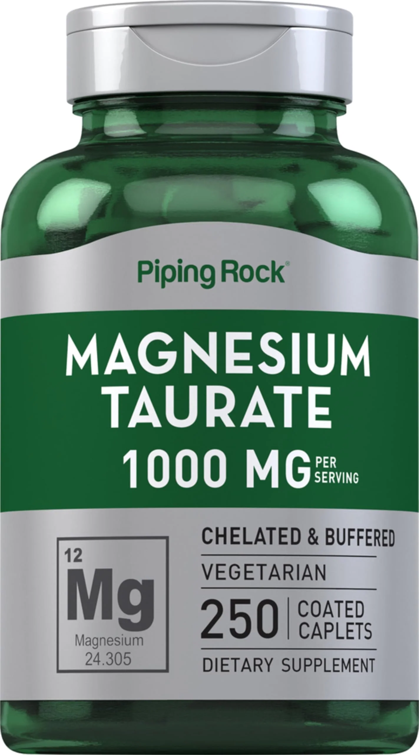 Piping Rock Magnesium Taurate | 1000mg | 250 Caplets | Chelated and Buffered | Vegetarian, Non-GMO, Gluten Free Supplement