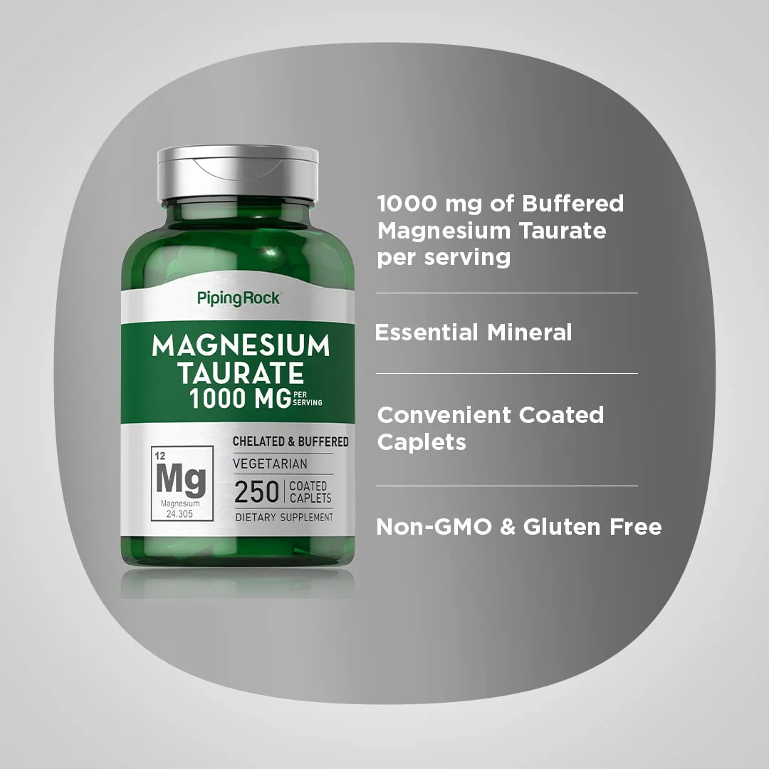 Piping Rock Magnesium Taurate | 1000mg | 250 Caplets | Chelated and Buffered | Vegetarian, Non-GMO, Gluten Free Supplement - Image 5