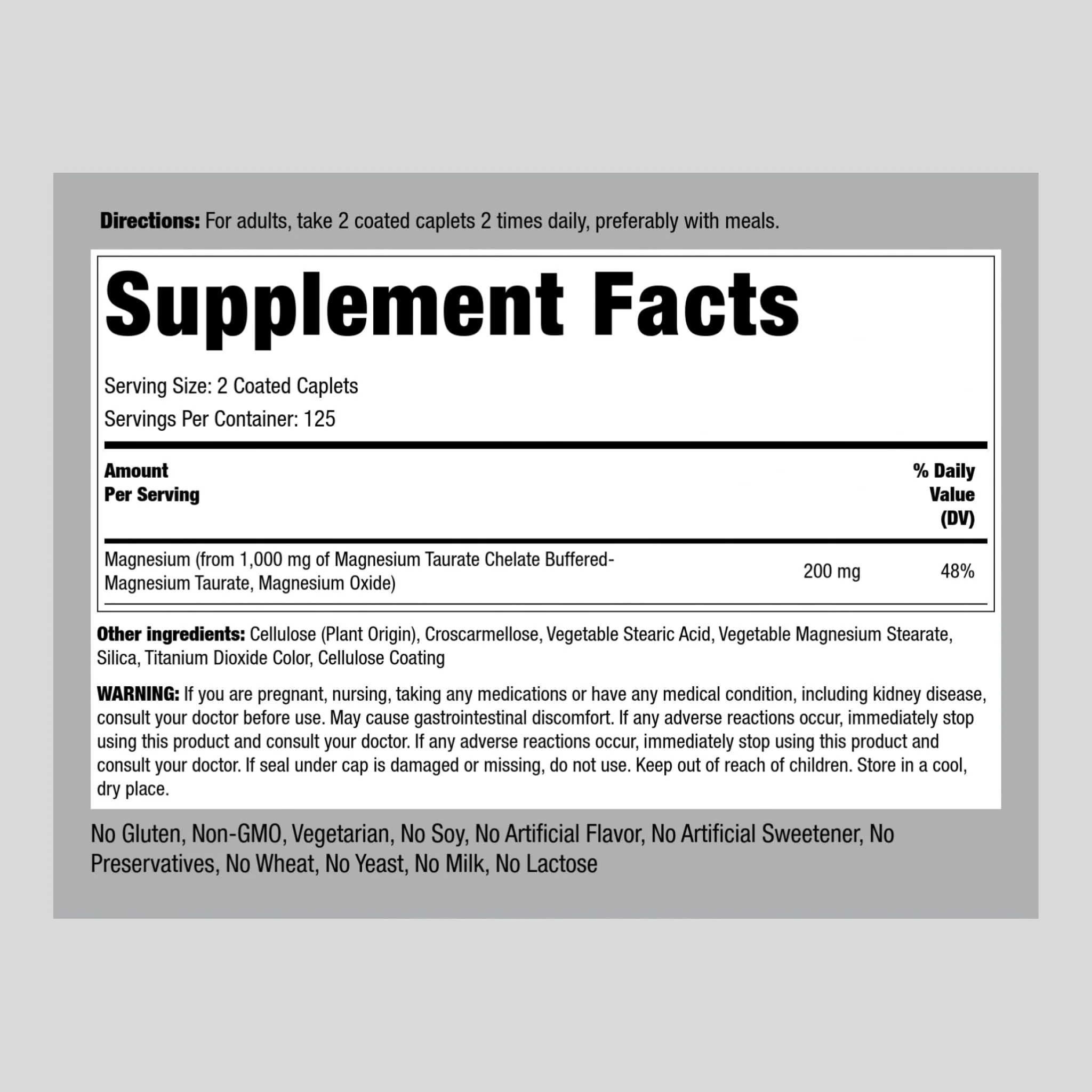 Piping Rock Magnesium Taurate | 1000mg | 250 Caplets | Chelated and Buffered | Vegetarian, Non-GMO, Gluten Free Supplement - Image 7