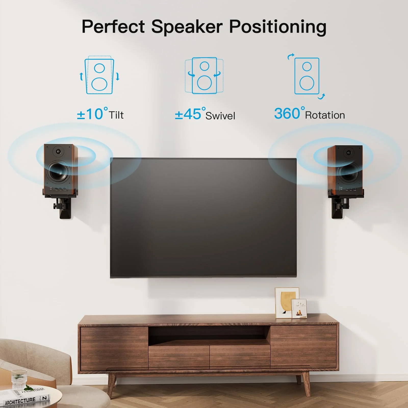 Pipishell Speaker Wall Mounts, Dual Side Clamping Bookshelf Mounting Bracket, Speaker Mounts for Surround Sound, Bookshelf Speakers up to 55 lbs, 1 Pair - Image 4