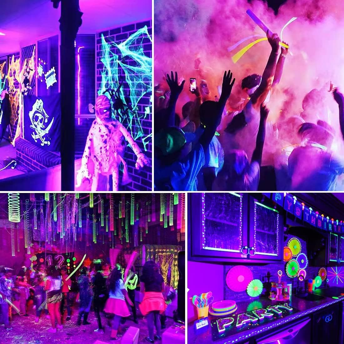 PIZHLO 66 Foot Black Light Strips & Remote, Dimmable Flexible Blackights Strip Lights 1200 LEDs for Glow Party Body Paint Birthday Bedroom Room Fluorescent Tapestry Poster, Non-Waterproof