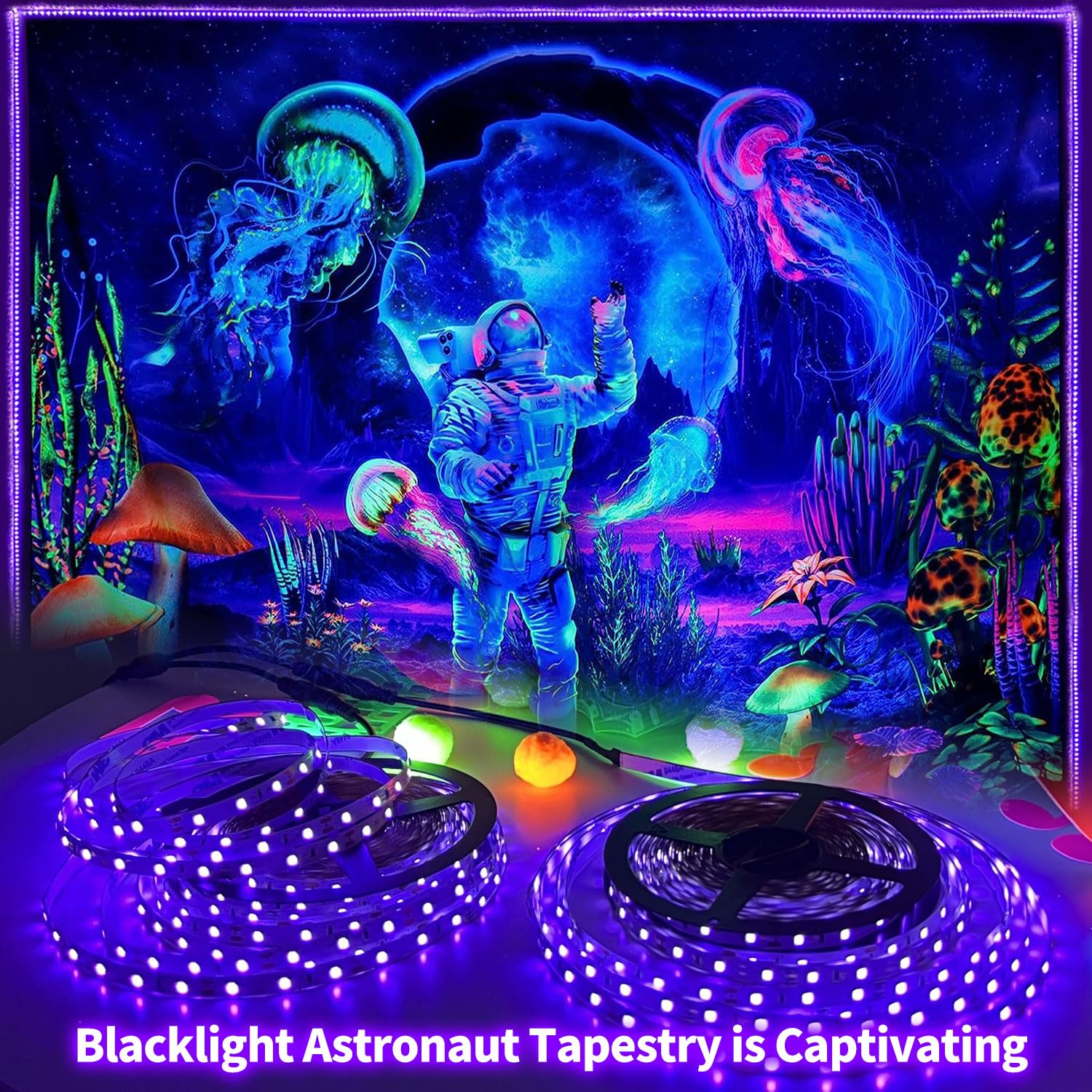 PIZHLO 66 Foot Black Light Strips & Remote, Dimmable Flexible Blackights Strip Lights 1200 LEDs for Glow Party Body Paint Birthday Bedroom Room Fluorescent Tapestry Poster, Non-Waterproof - Image 3