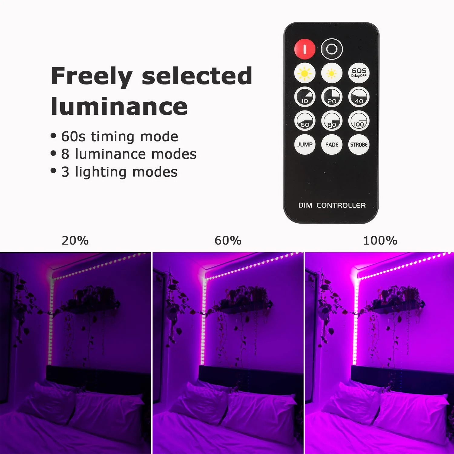 PIZHLO 66 Foot Black Light Strips & Remote, Dimmable Flexible Blackights Strip Lights 1200 LEDs for Glow Party Body Paint Birthday Bedroom Room Fluorescent Tapestry Poster, Non-Waterproof - Image 4
