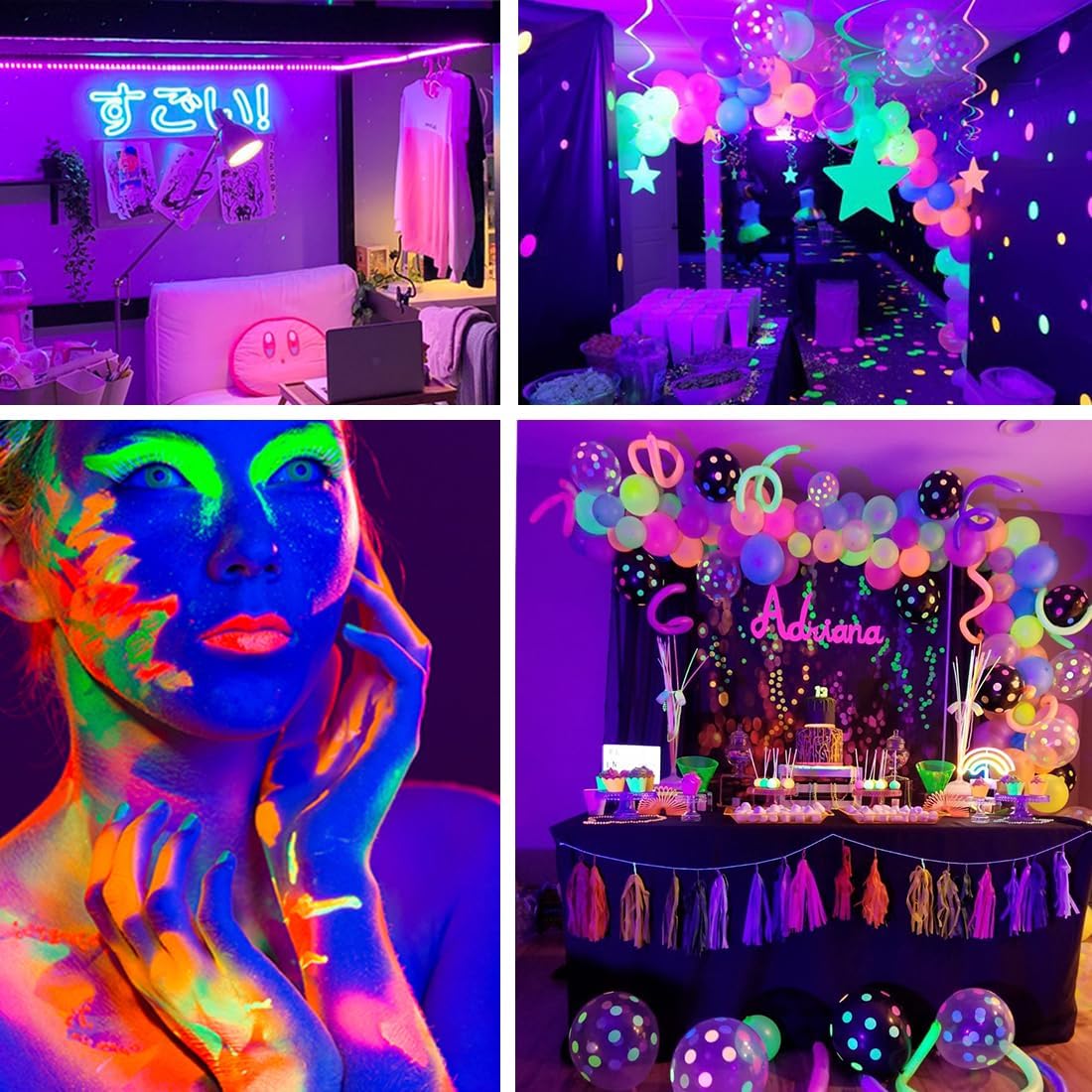 PIZHLO 66 Foot Black Light Strips & Remote, Dimmable Flexible Blackights Strip Lights 1200 LEDs for Glow Party Body Paint Birthday Bedroom Room Fluorescent Tapestry Poster, Non-Waterproof - Image 7