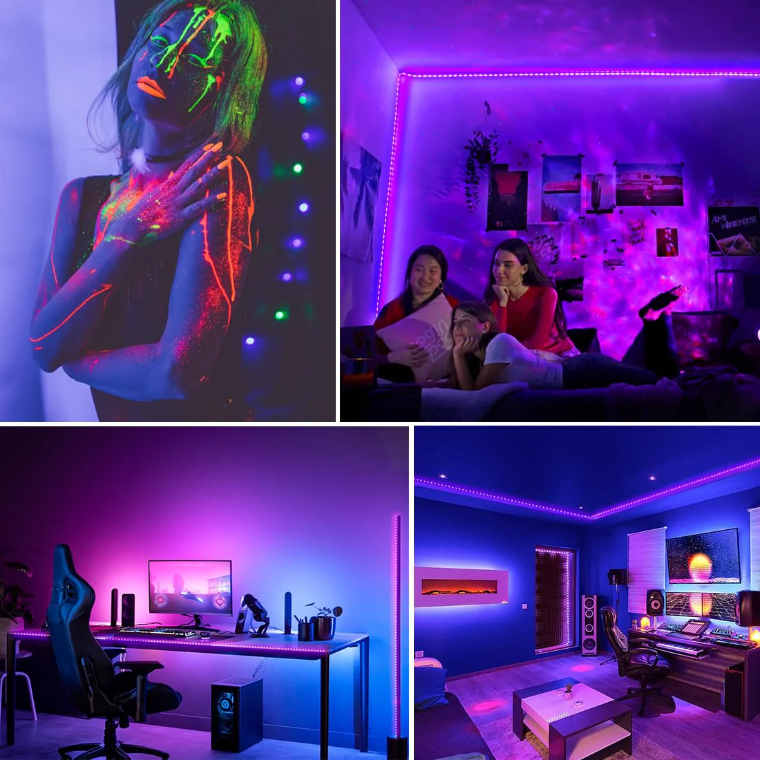 PIZHLO 66 Foot Black Light Strips & Remote, Dimmable Flexible Blackights Strip Lights 1200 LEDs for Glow Party Body Paint Birthday Bedroom Room Fluorescent Tapestry Poster, Non-Waterproof - Image 9
