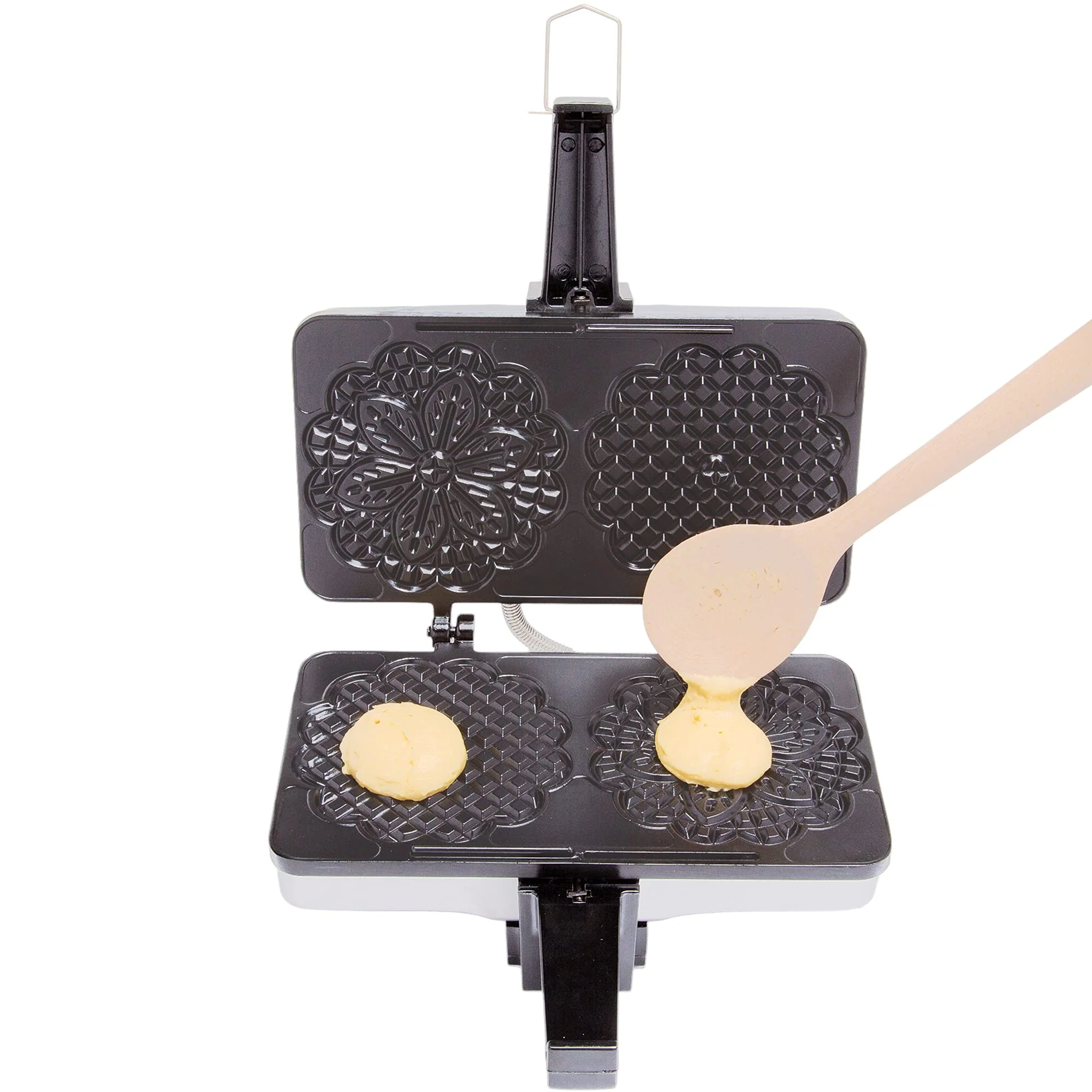 Pizzelle Maker- Nonstick Electric Holiday Baker Press Makes Two 5-Inch Cookies at Once- Christmas Baking Supplies for Party- Italian Dessert Treat Making with Recipe Guide- Cookie Swap Gift for Her - Image 2