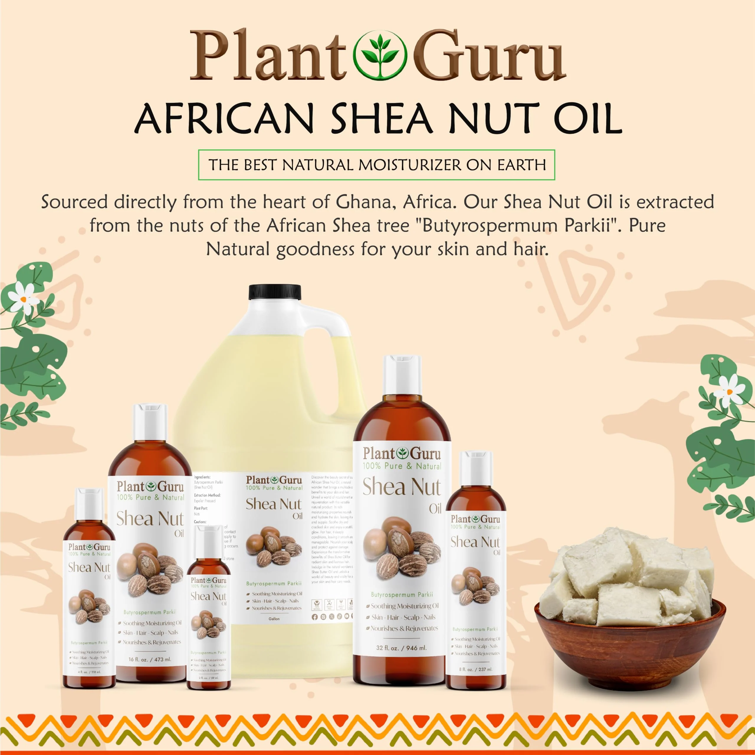 Plant Guru African Shea Nut Butter Oil 16 fl. oz. 100% Pure Natural Skin, Face, Hair Growth And Moisturizer. DIY Body Butters, Lotions, Creams, Lip Balm And Soap Making. - Image 8