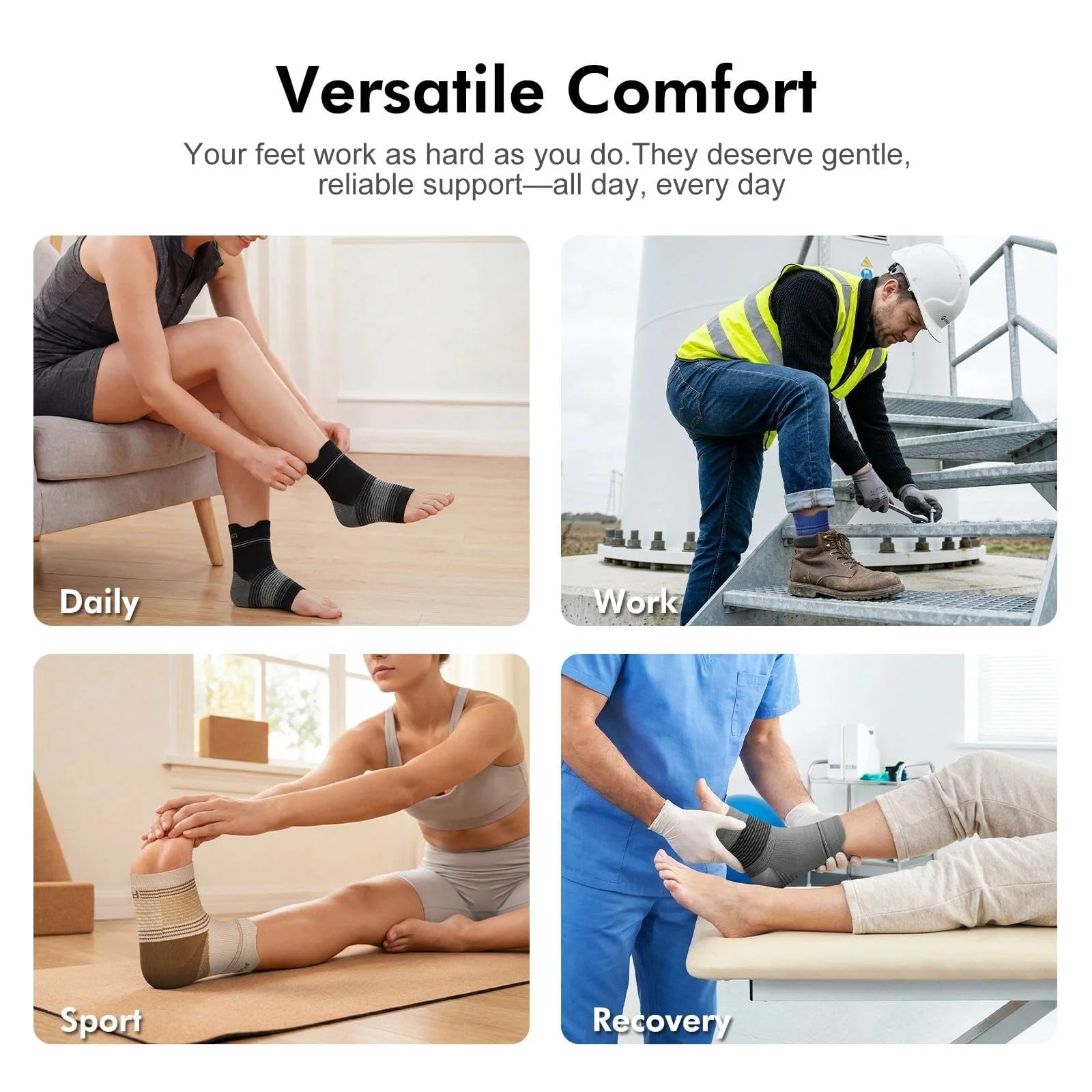 Plantar Fasciitis Sock (6 Pairs) for Men and Women, Compression Foot Sleeves with Arch and Ankle Support, Gray, Large - Image 7