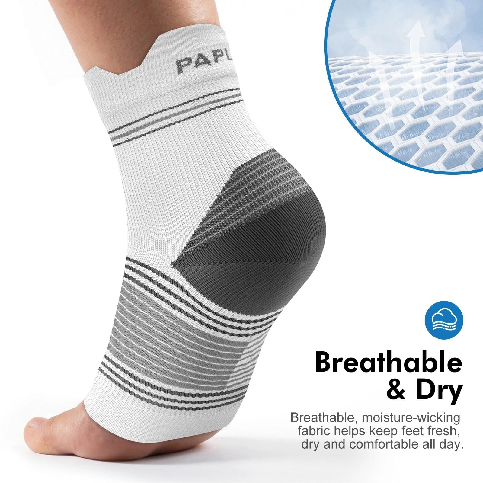 Plantar Fasciitis Sock (6 Pairs) for Men and Women, Compression Foot Sleeves with Arch and Ankle Support, Gray, Large - Image 6