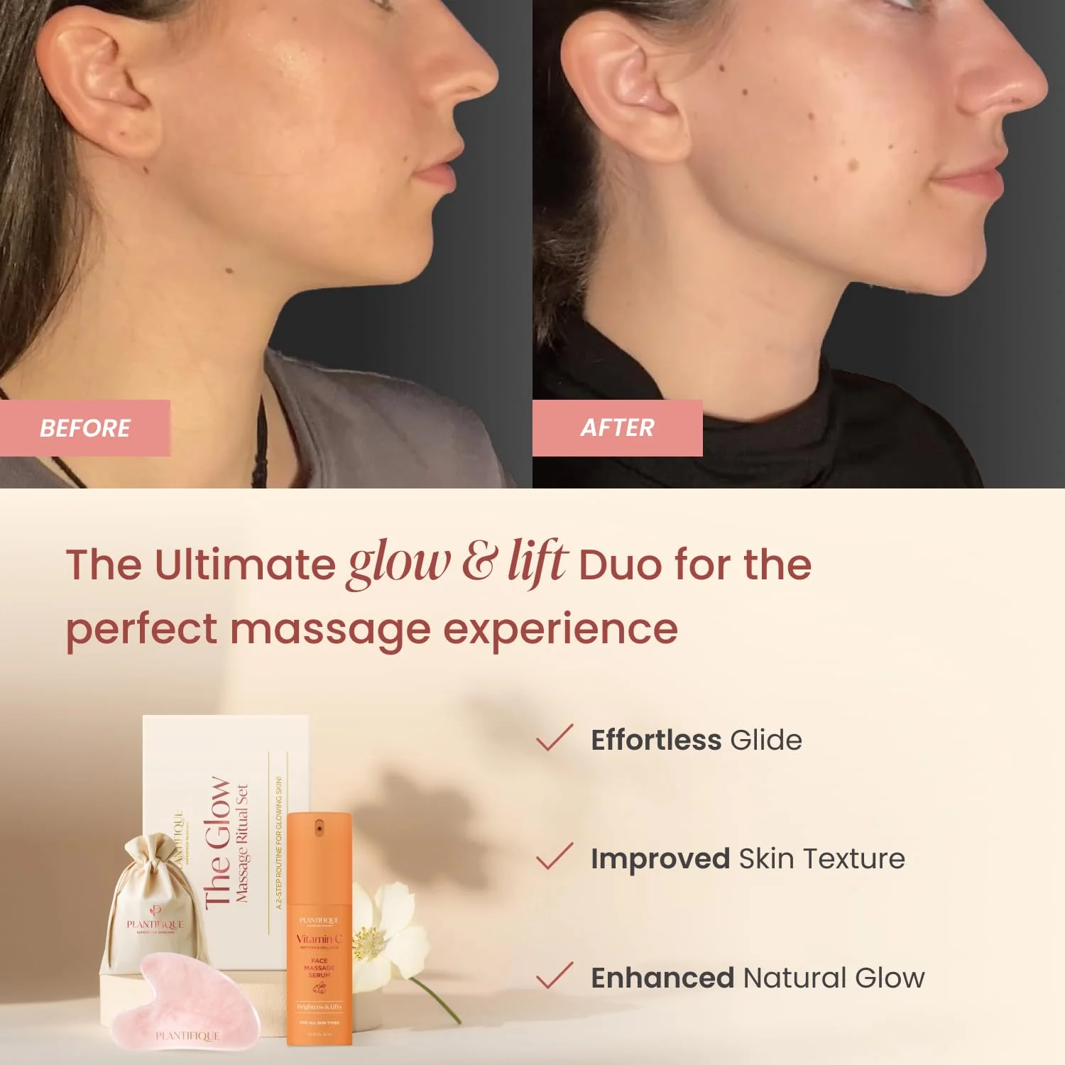 PLANTIFIQUE Massage Ritual Set Premium Certified Rose Quartz Gua Sha + Vitamin C Serum Skin Care Set, Birthday Gifts for Women, Teens, Mom, Brides - Image 7
