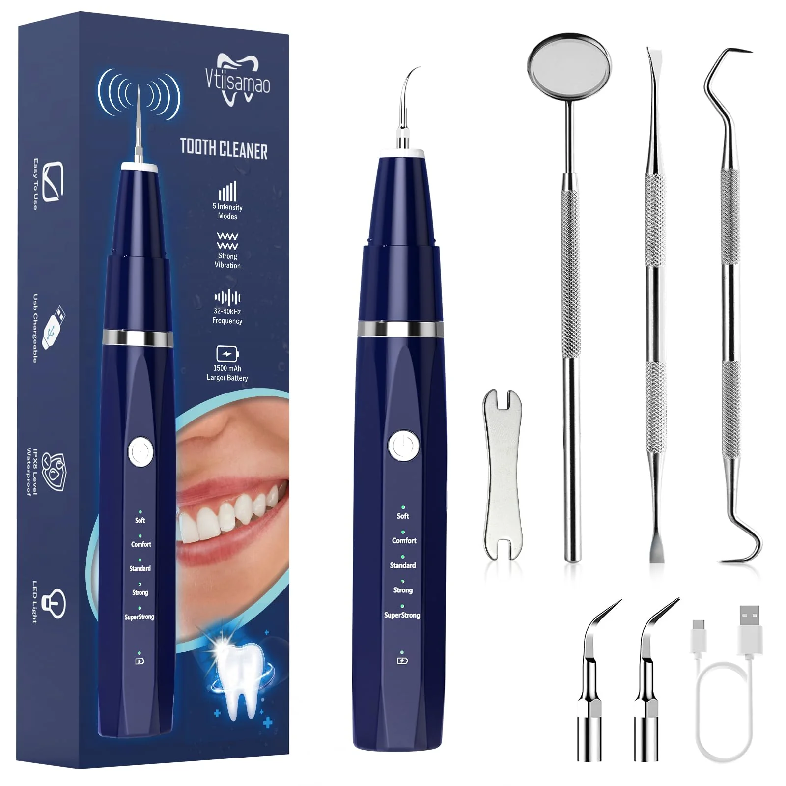 Plaque/Tartar Remover for Teeth, Dental Calculus Remover Teeth Cleaning Kit with LED Light & 5 Adjustable Modes - Image 2
