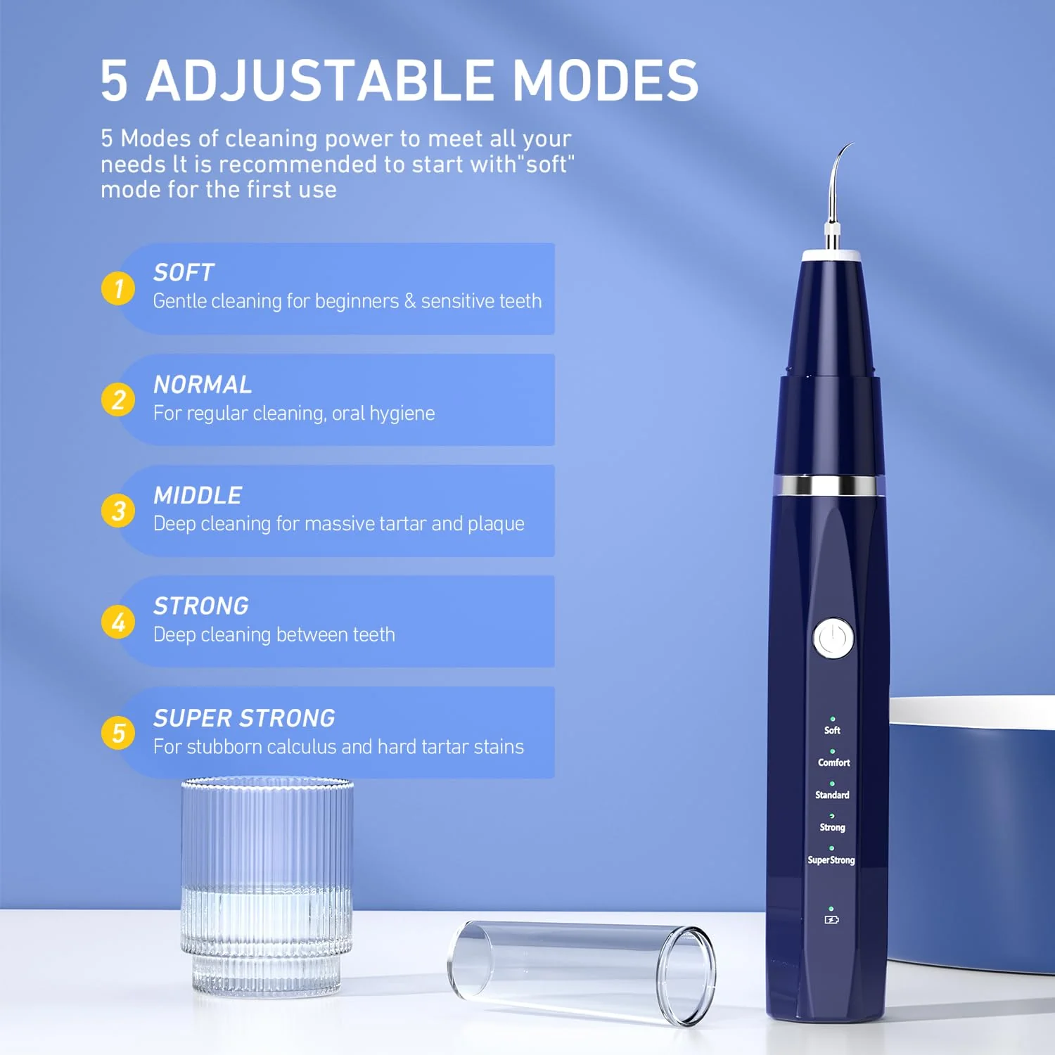 Plaque/Tartar Remover for Teeth, Dental Calculus Remover Teeth Cleaning Kit with LED Light & 5 Adjustable Modes - Image 3