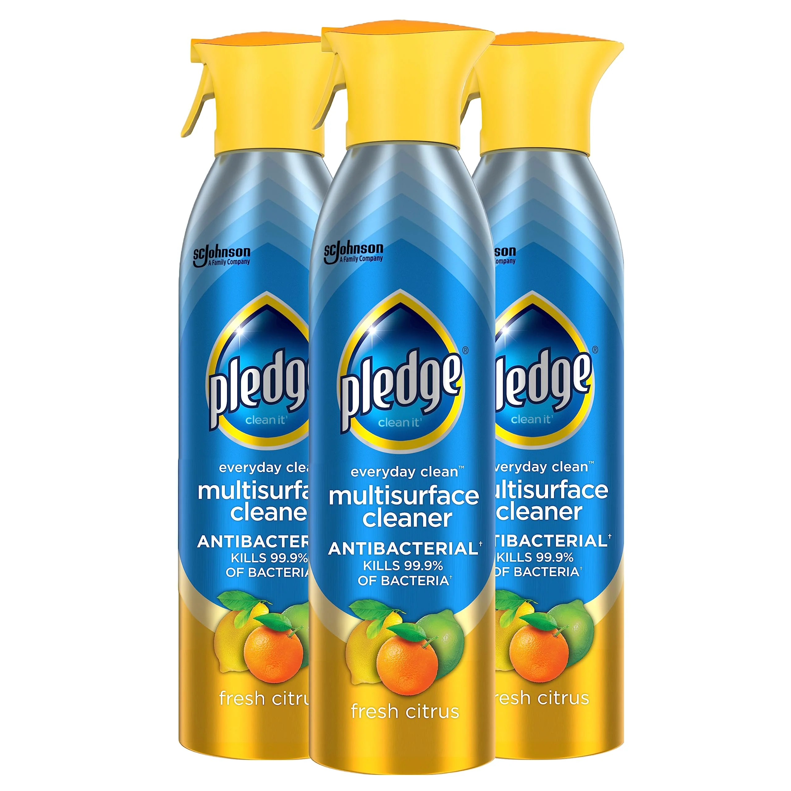 Pledge Antibacterial Multisurface Cleaner Spray, Wood Furniture, Stainless Steel, and Electronics Cleaner, Sanitizes as Cleans, Remove Dust and Messes - Fresh Citrus Scent, 9.7oz, Pack of 3