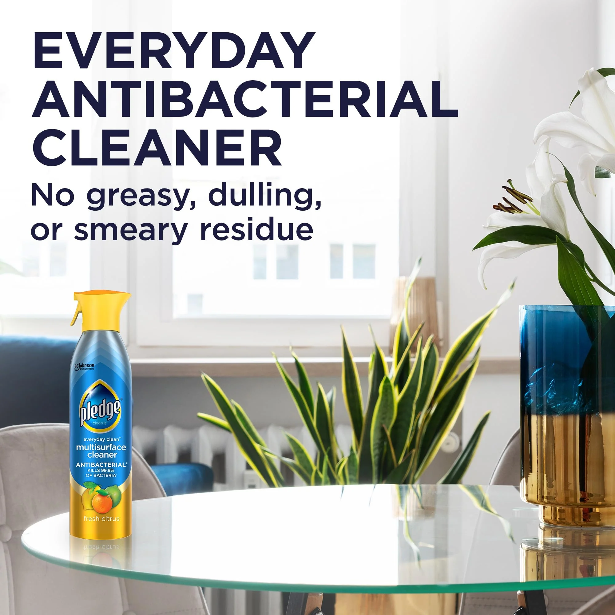 Pledge Antibacterial Multisurface Cleaner Spray, Wood Furniture, Stainless Steel, and Electronics Cleaner, Sanitizes as Cleans, Remove Dust and Messes - Fresh Citrus Scent, 9.7oz, Pack of 3 - Image 4